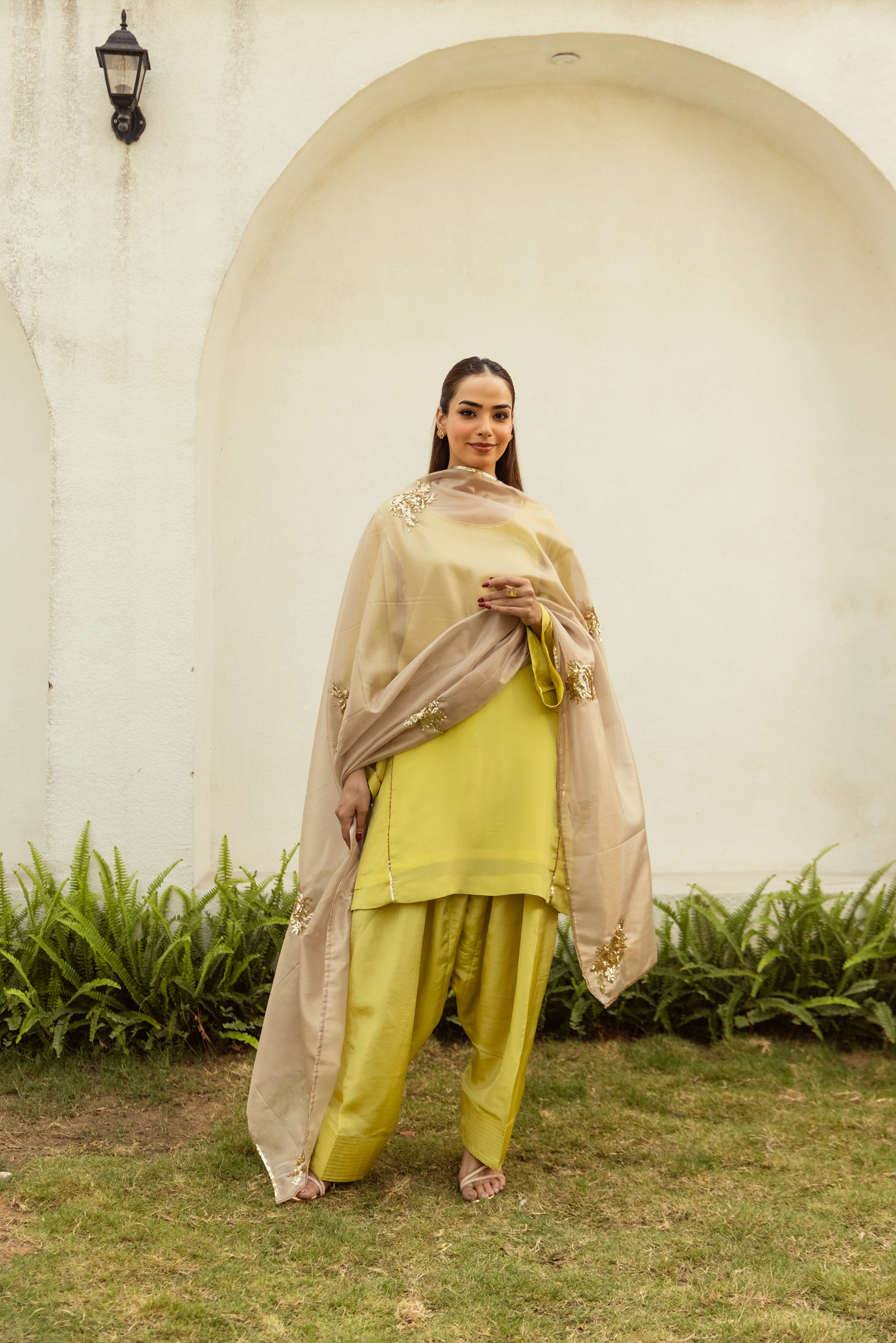 Noor Farshi Salwar Lime Green Set - Golden