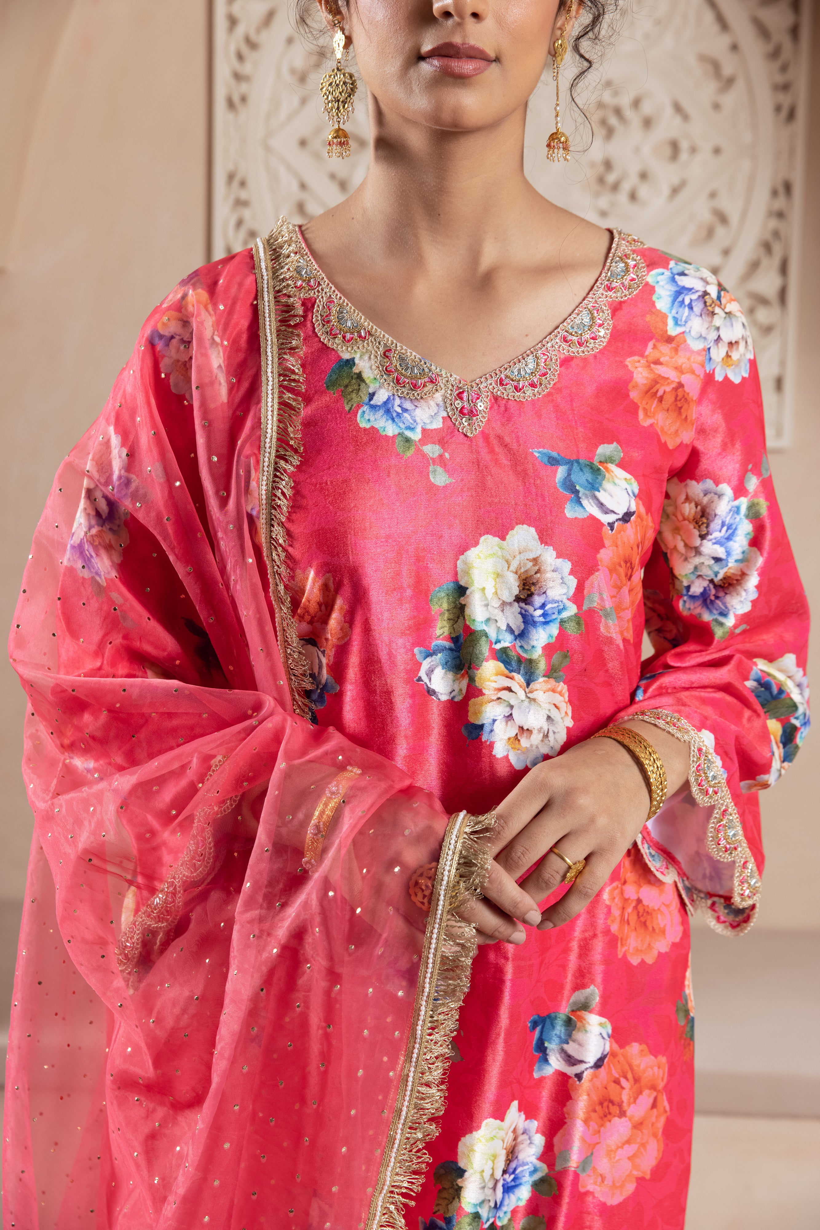 FIRGUN PINK FLORAL VELVET SET