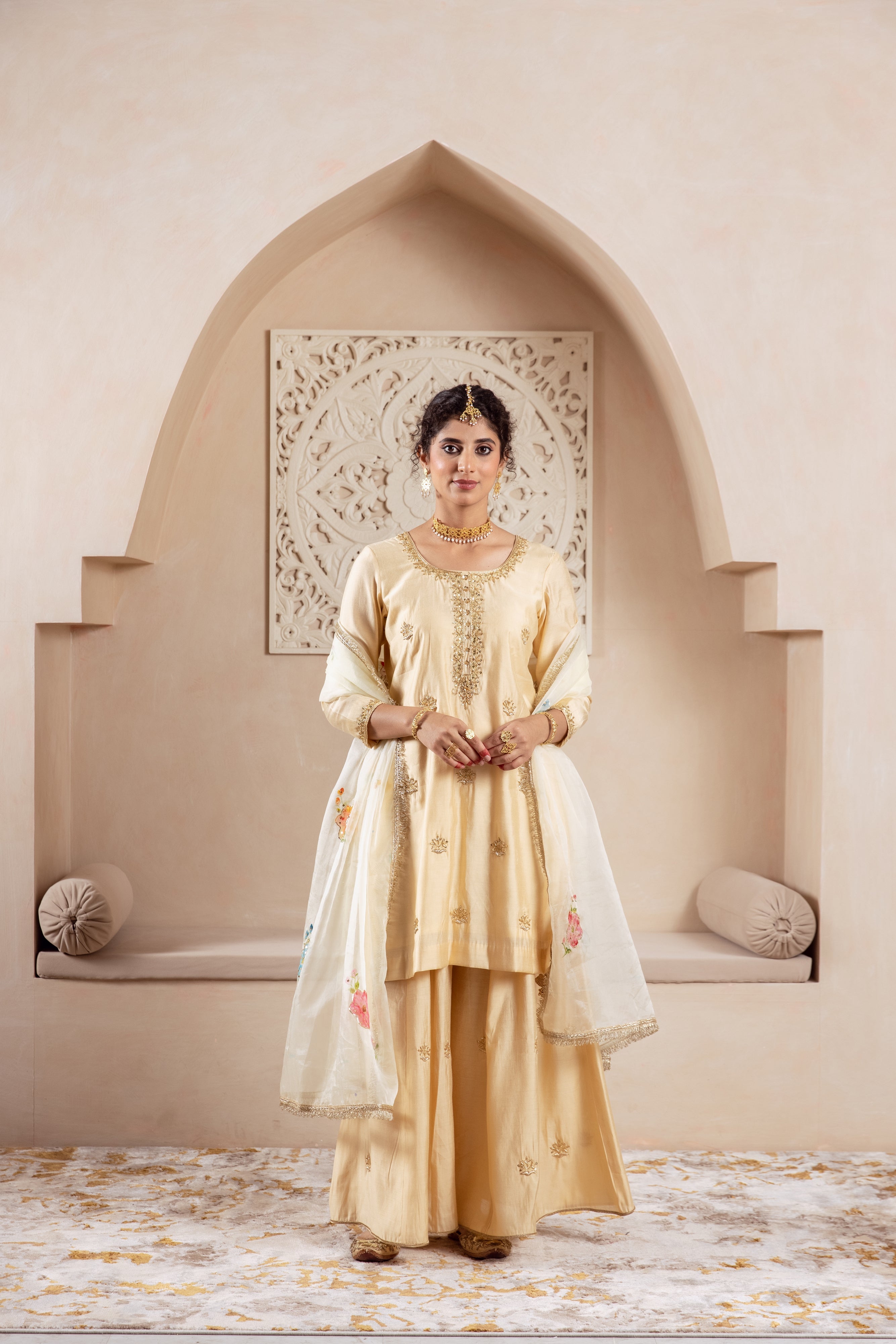 GULNAZ golden hand painted sharara set