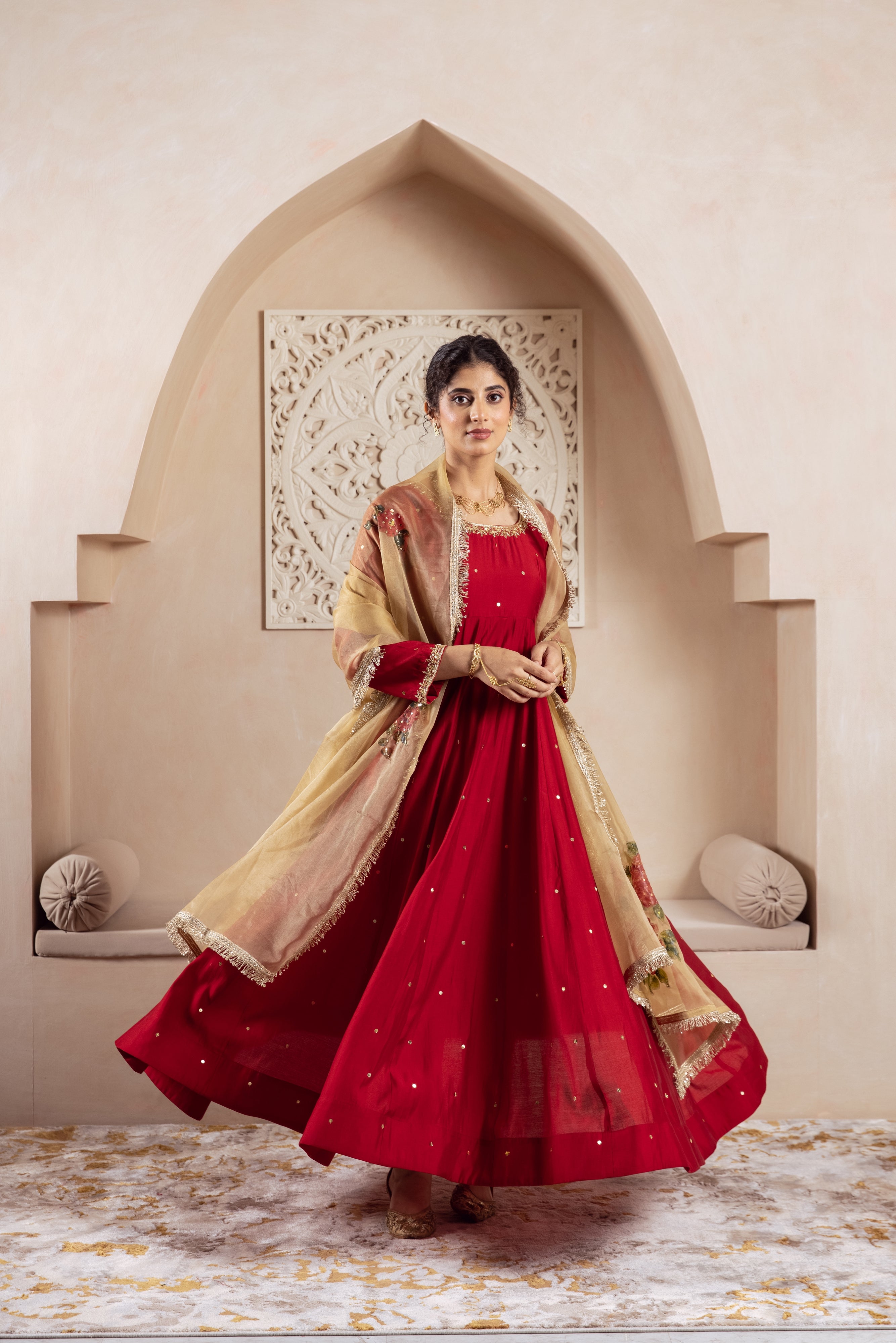 GULNAZ Maroon hand painted Anarkali set