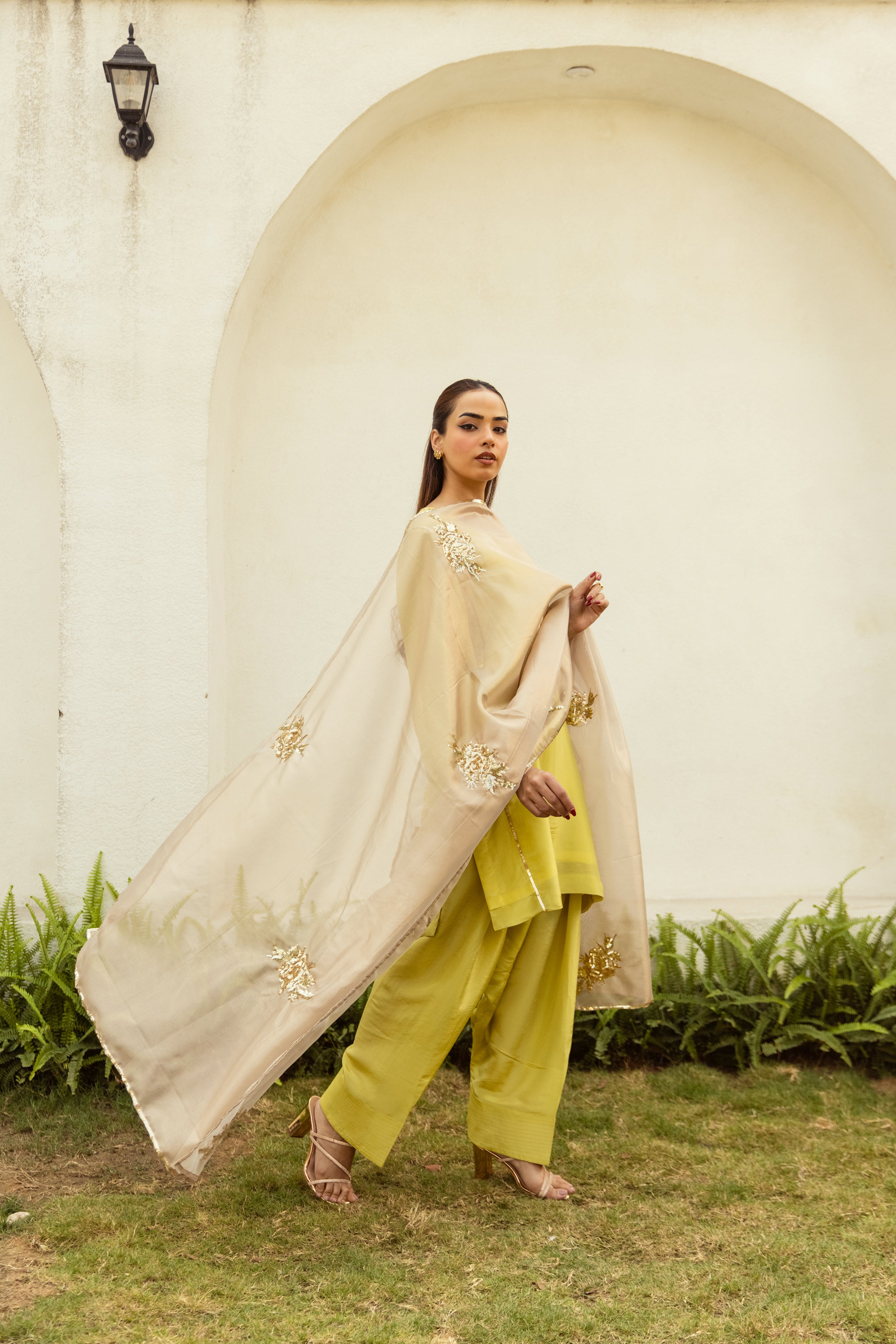 Noor Farshi Salwar Lime Green Set - Golden