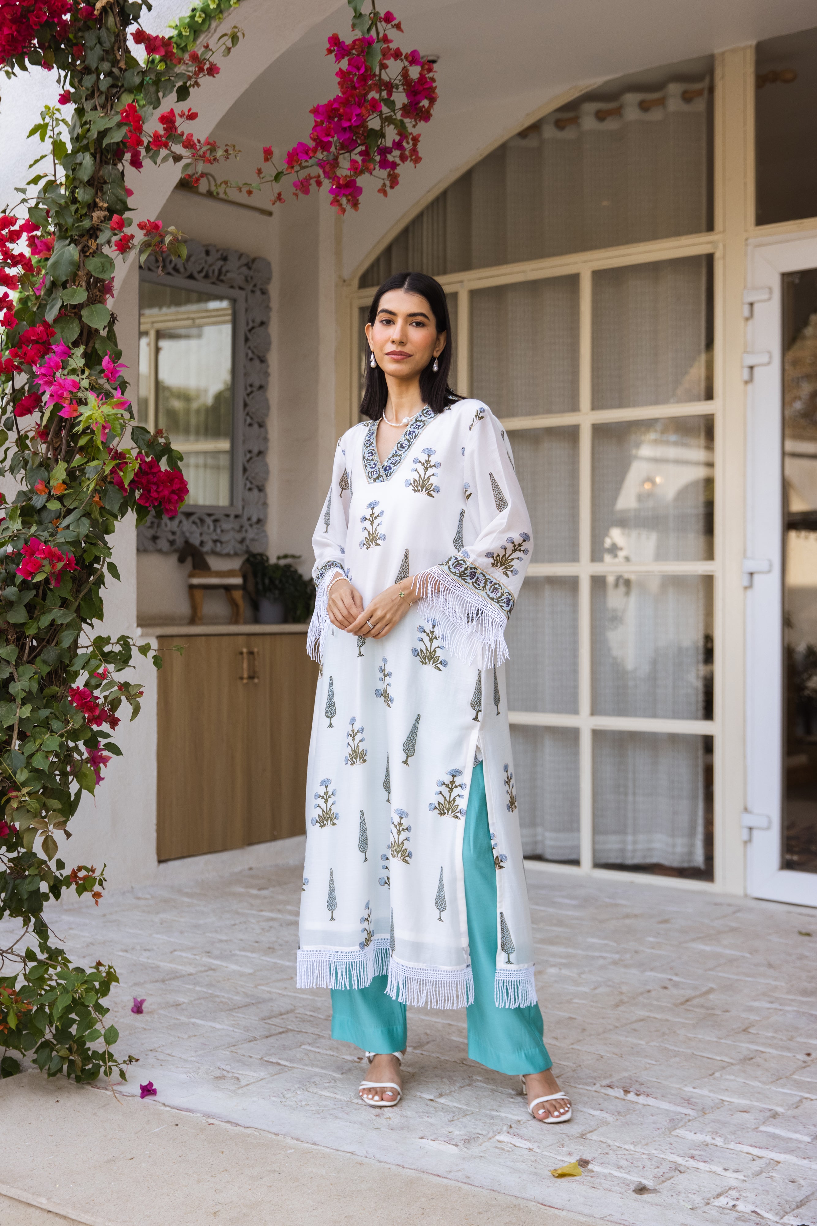 Picnic Turquoise Handblock Kurta set