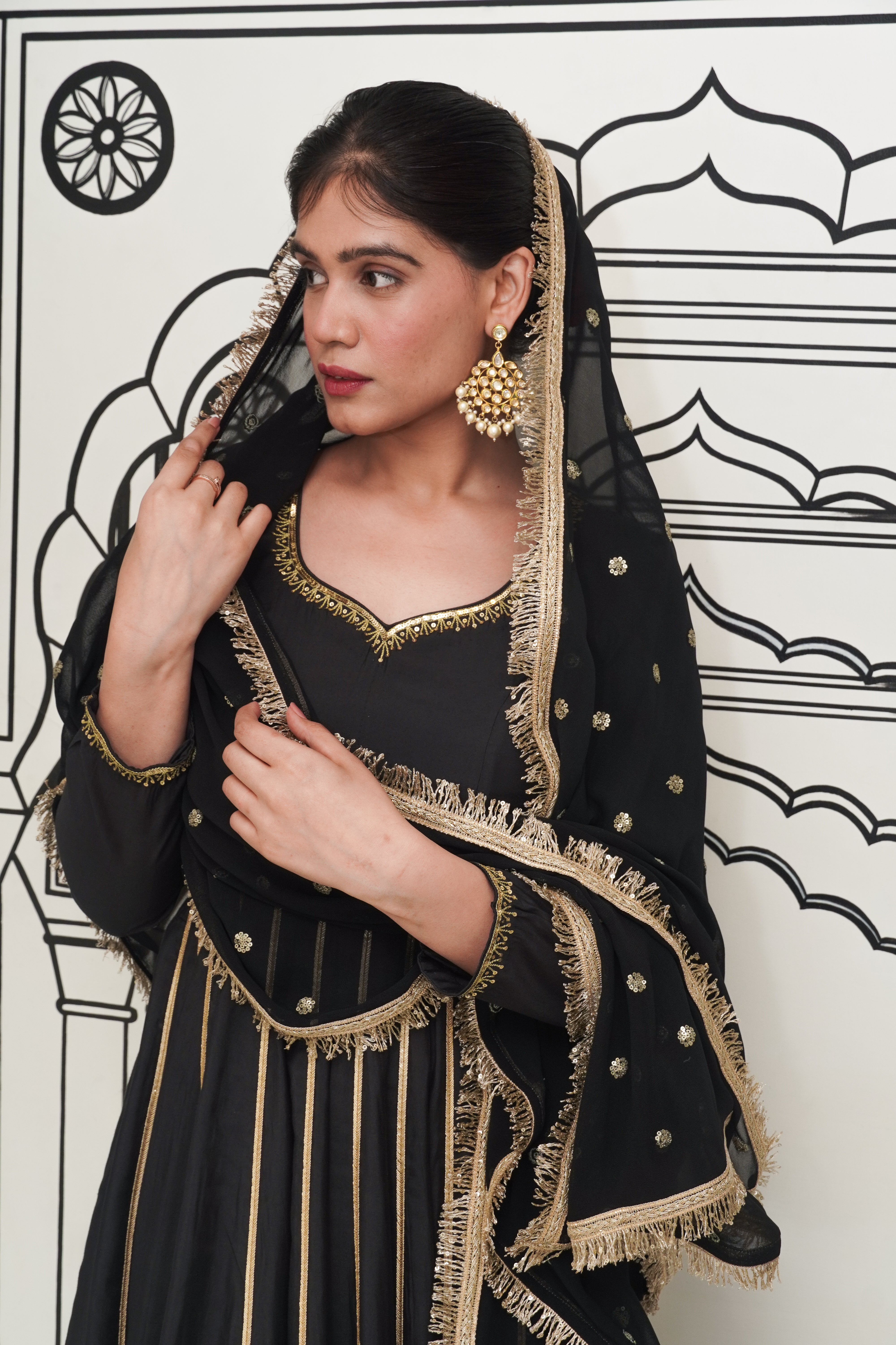 Afsana Black Anarkali Set
