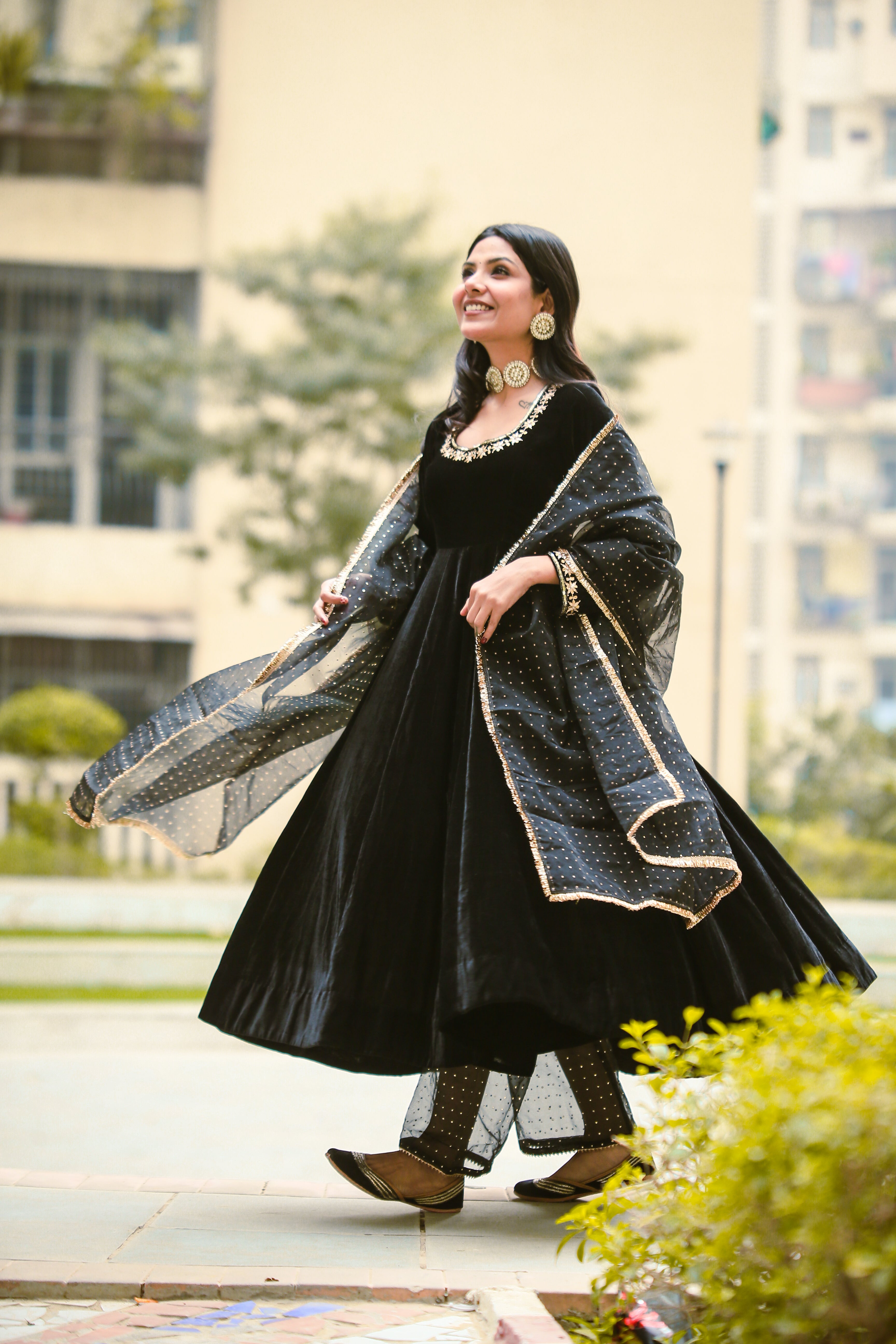 Khwabidah Black Anarkali Set of 3