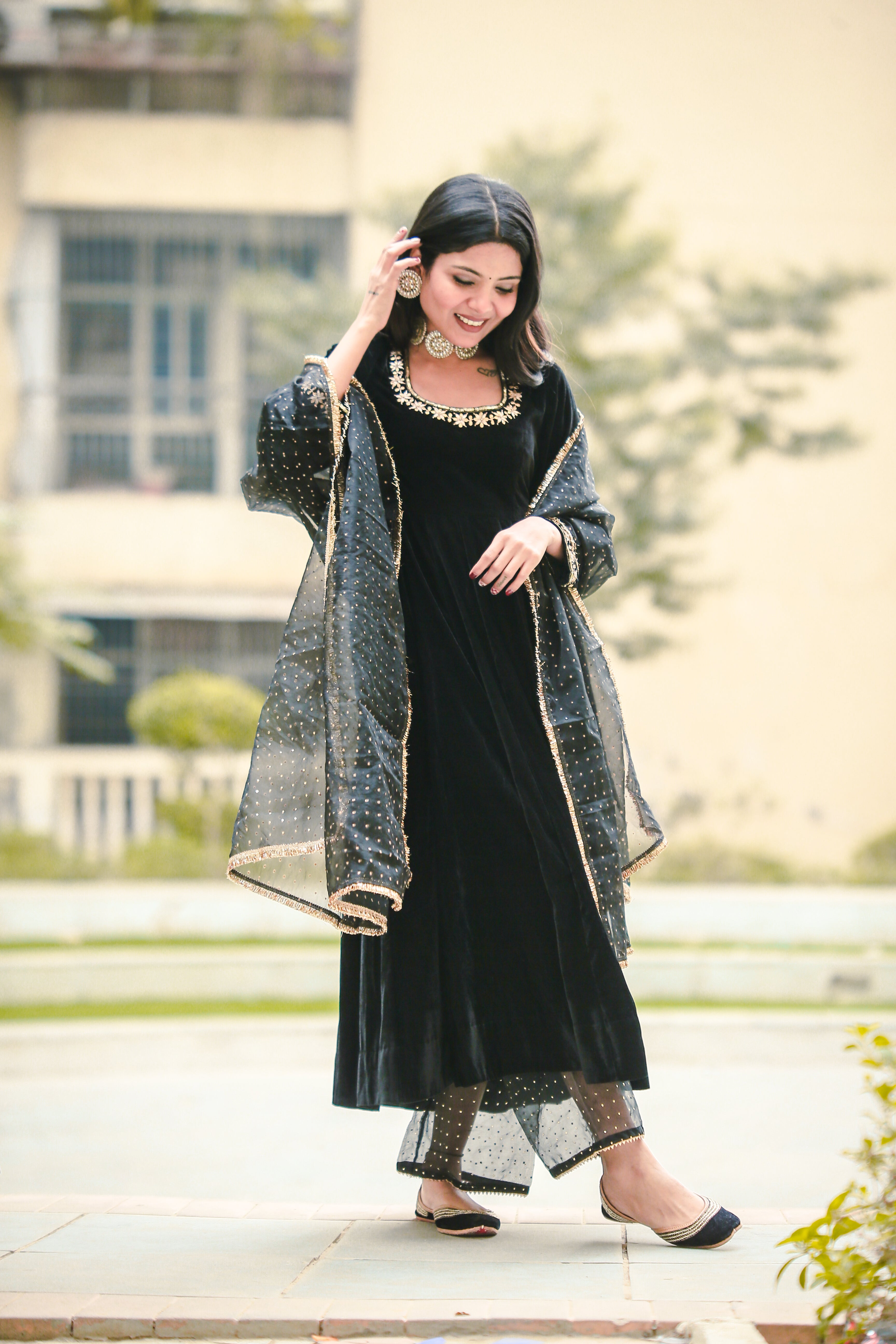 Khwabidah Black Anarkali Set of 3