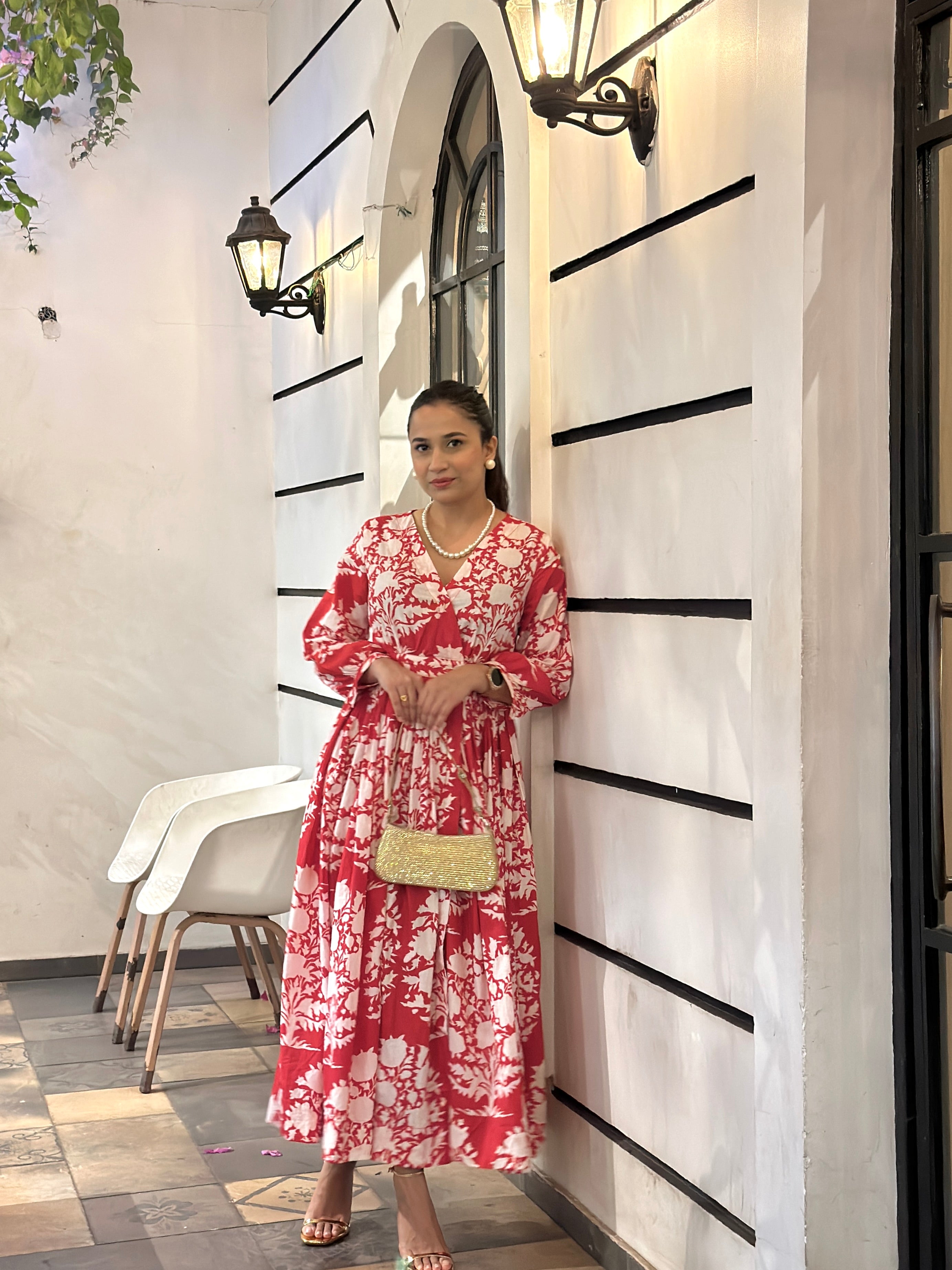 Red white Wrap Maxi