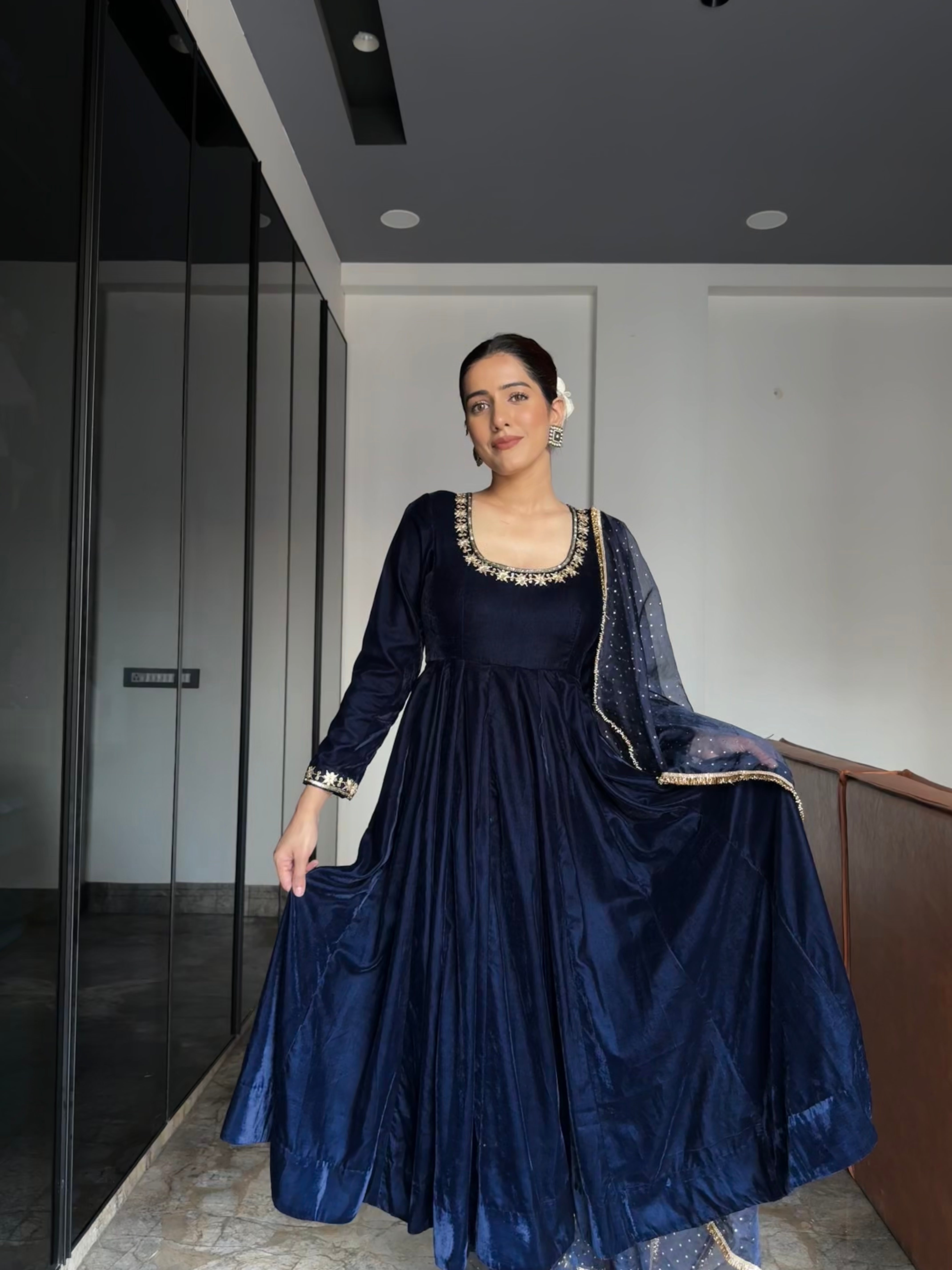 Khwabidah Navy Blue Anarkali Set of 3