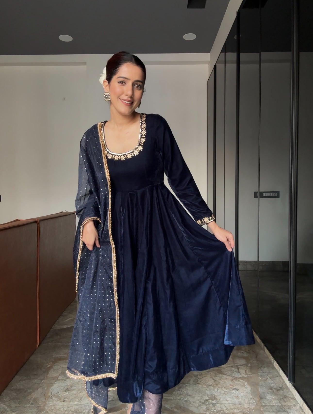 Khwabidah Navy Blue Anarkali Set of 3