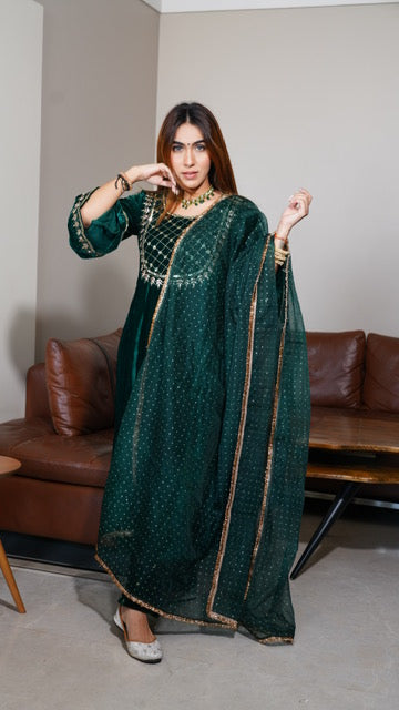 Khwabidah Bottle Green Ethnic Set 3