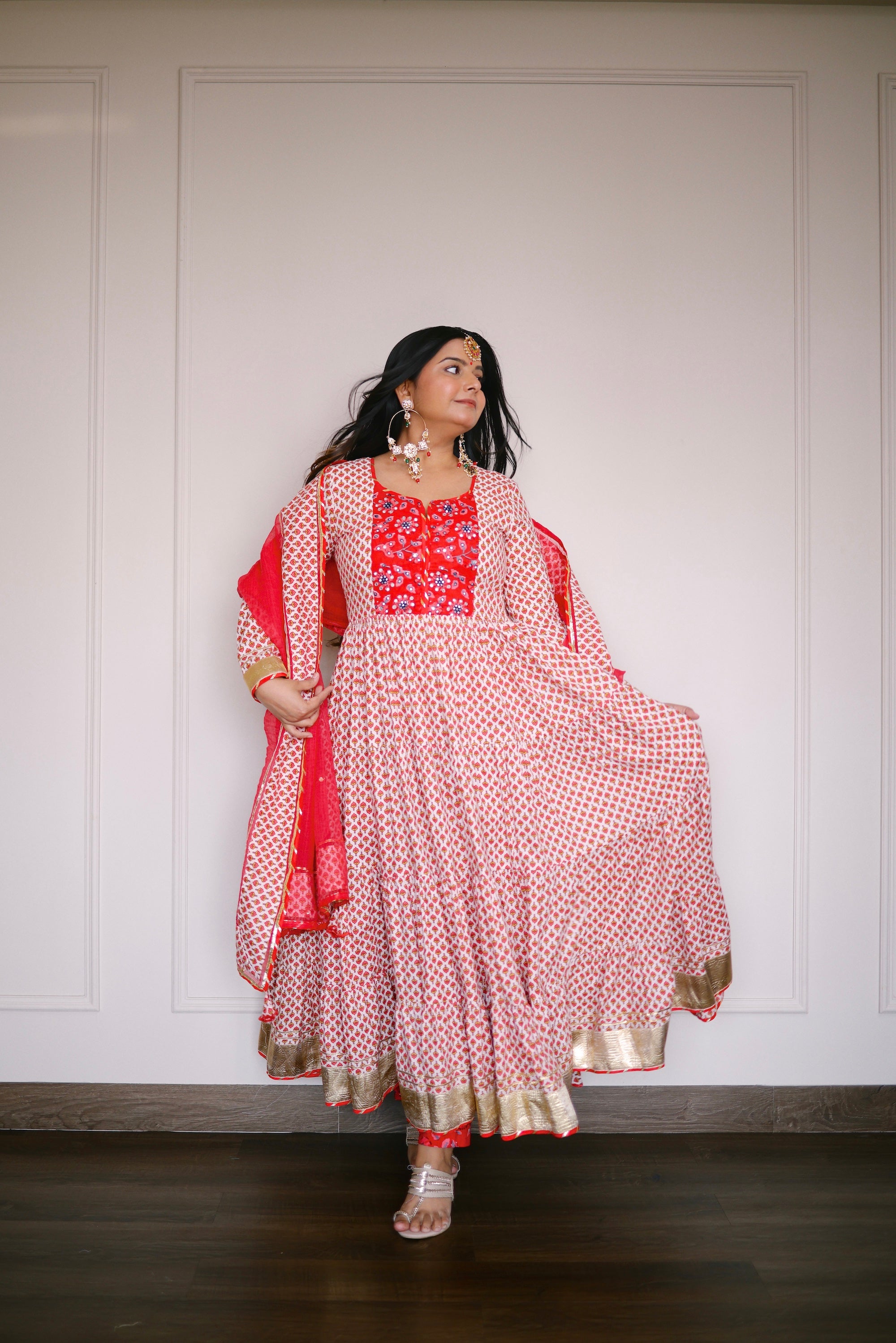 Red tier Anarkali Set