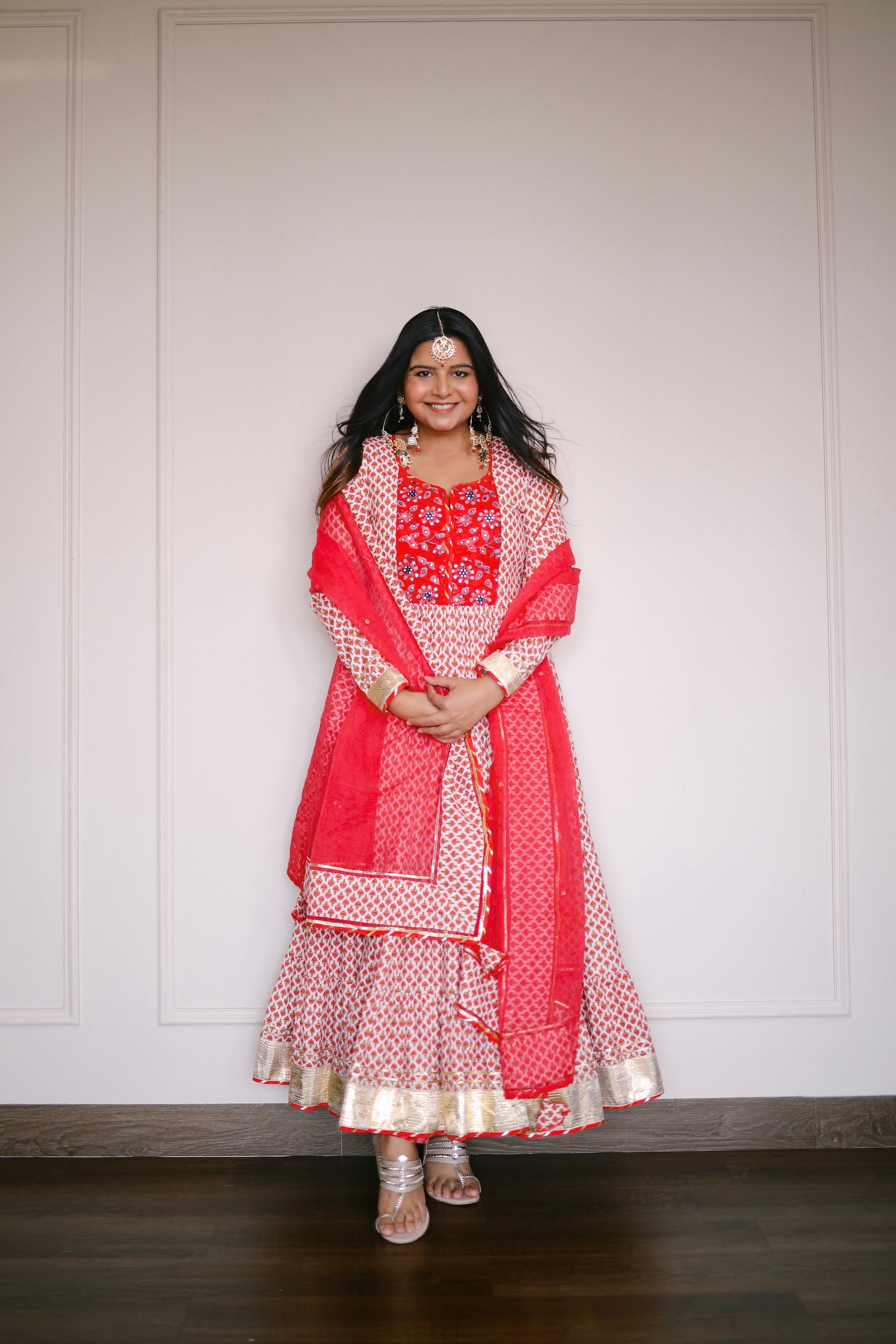 Red tier Anarkali Set