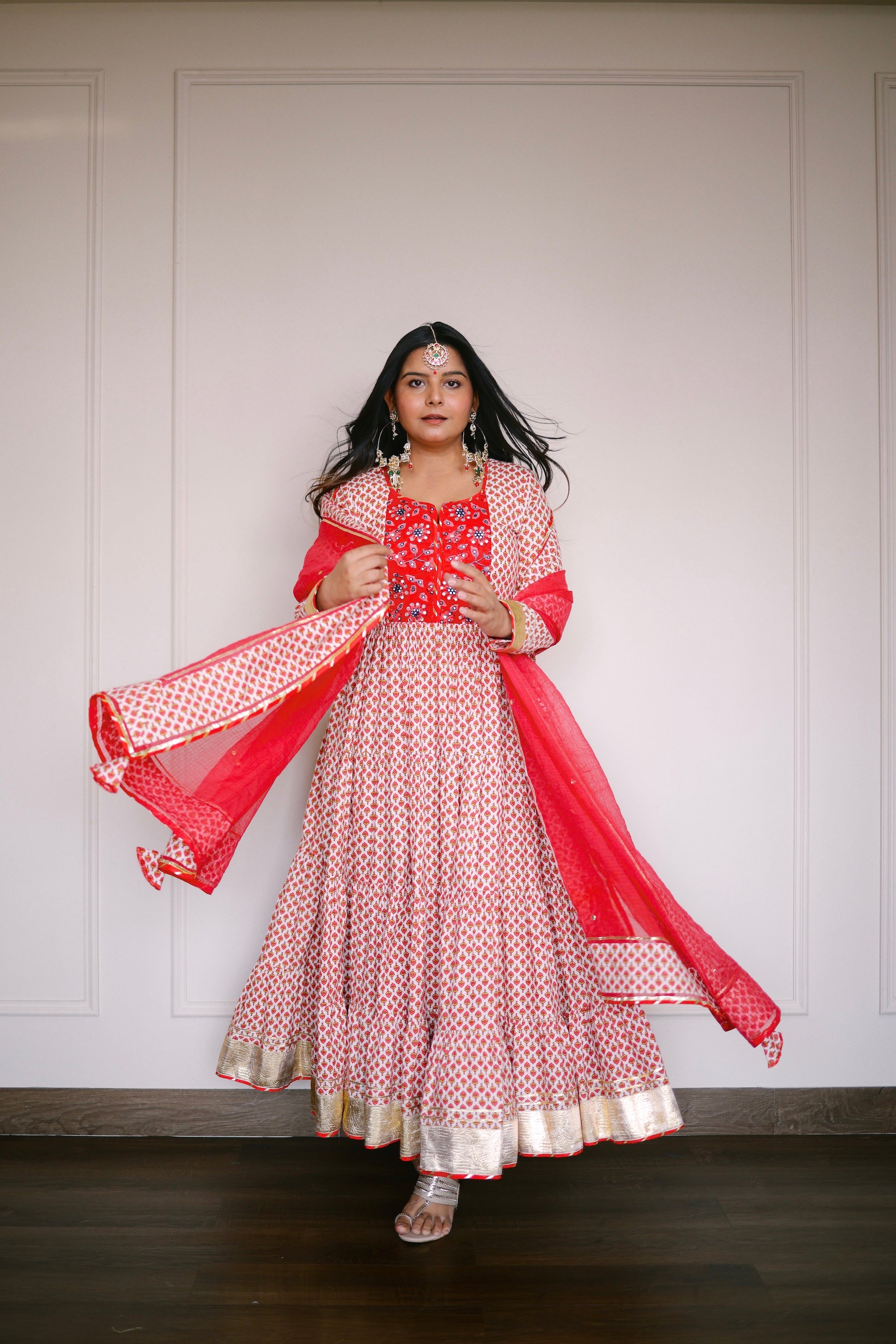 Red tier Anarkali Set