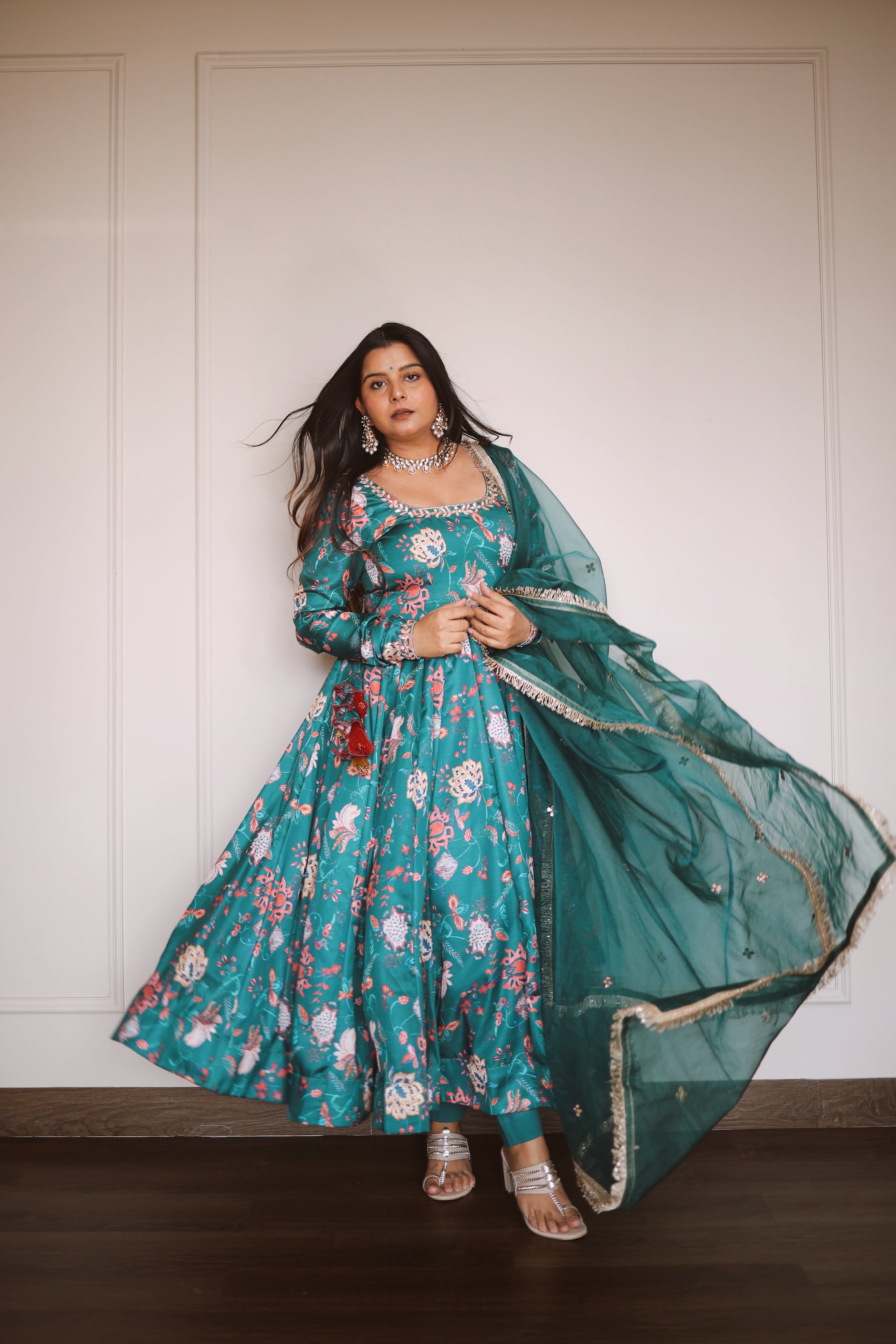 Gulmohar Green Printed Anarkali Set