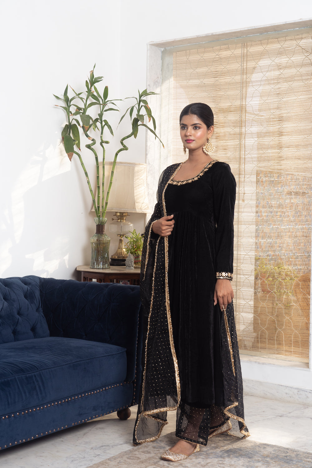 Khwabidah Black Anarkali Set of 3