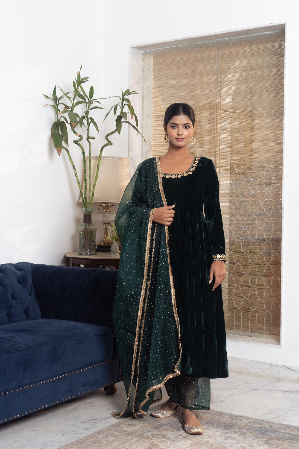 Khwabidah Bottle Green Anarkali Set of 3