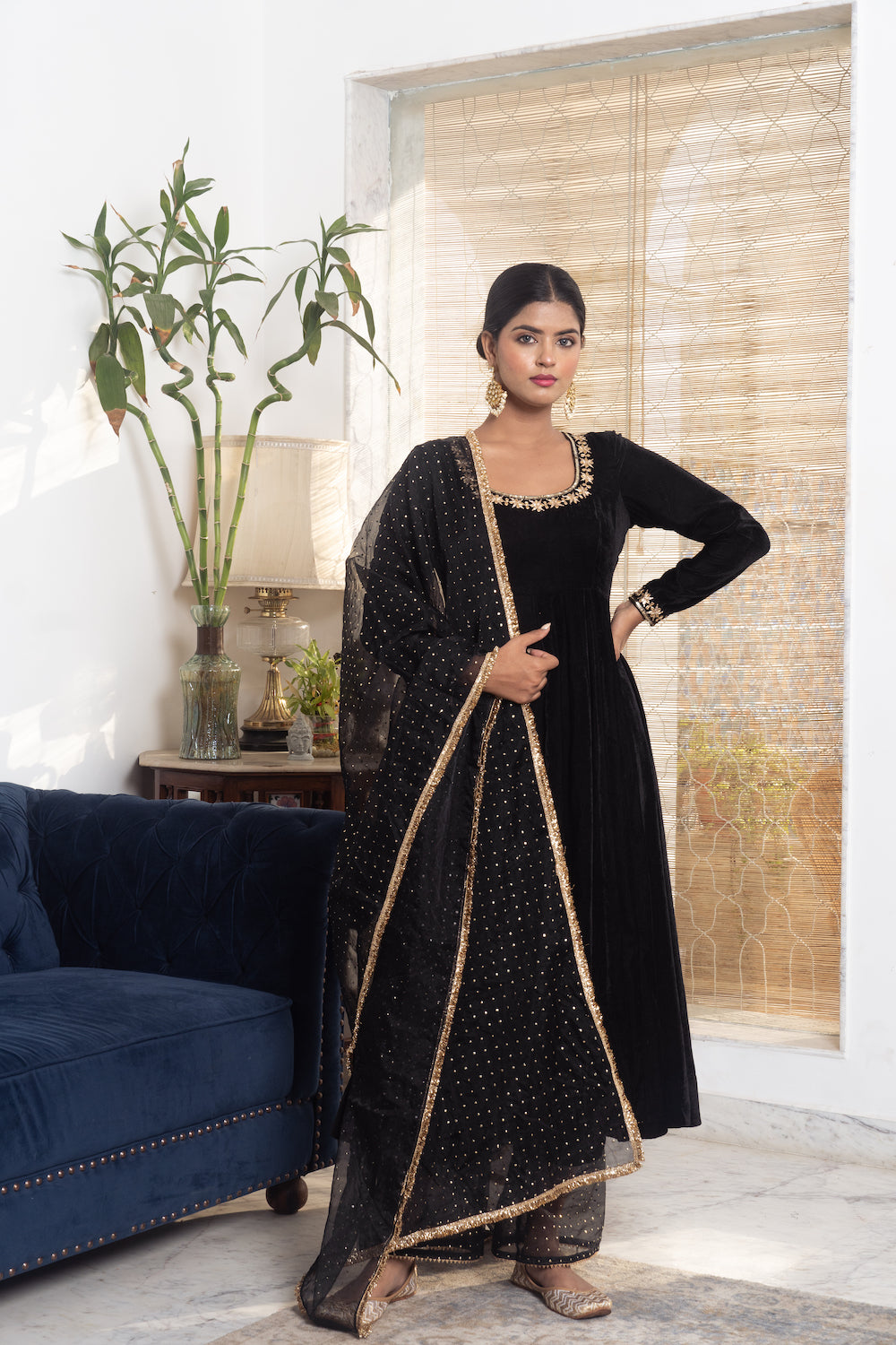 Khwabidah Black Anarkali Set of 3