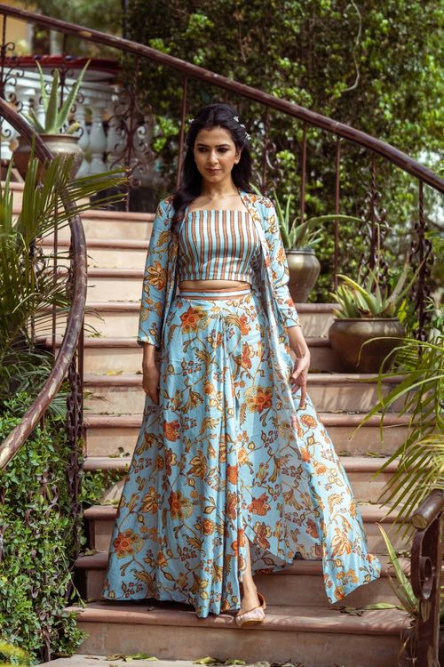 Grey turquoise jacket Set