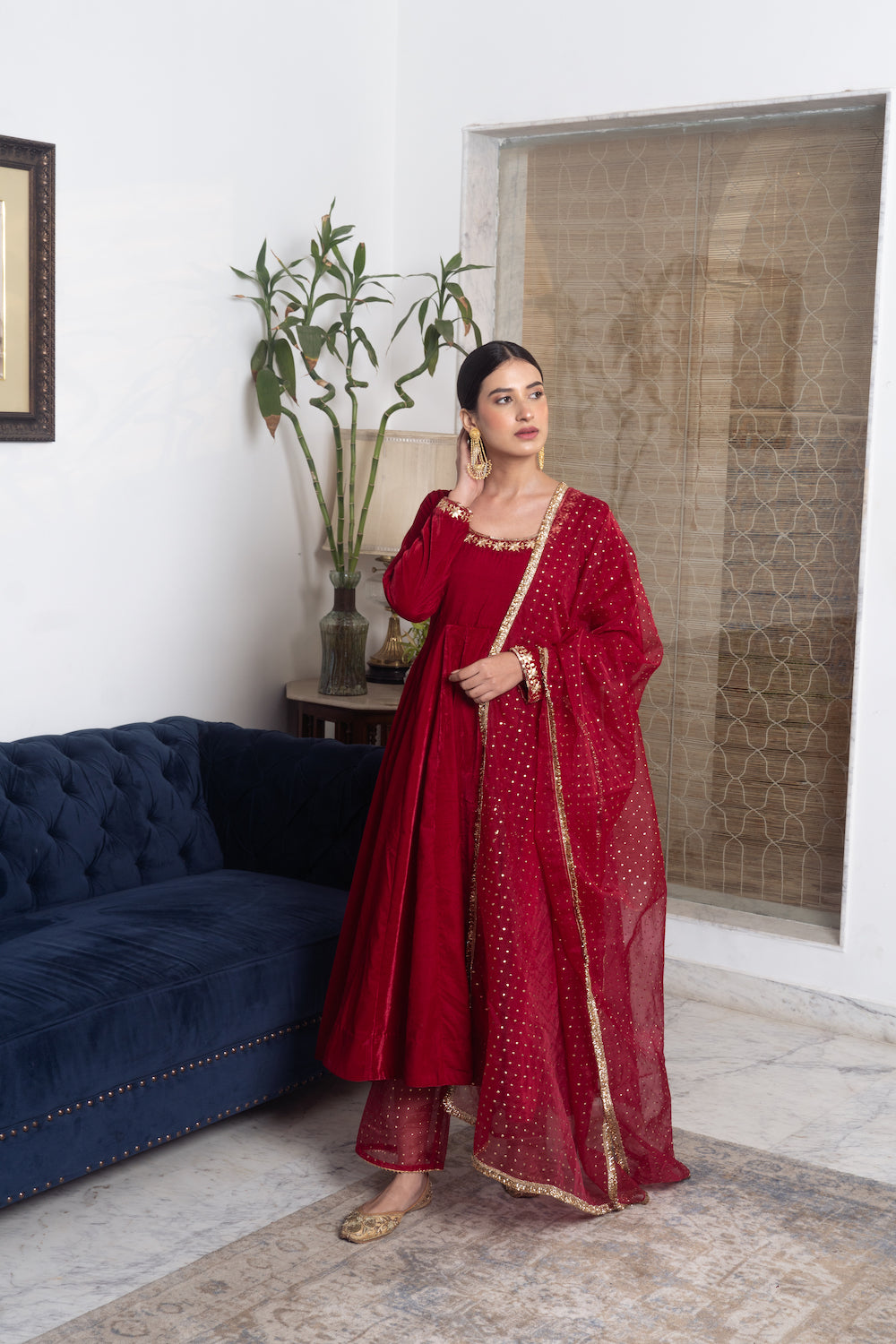 Khwabidah Maroon Anarkali Set of 3