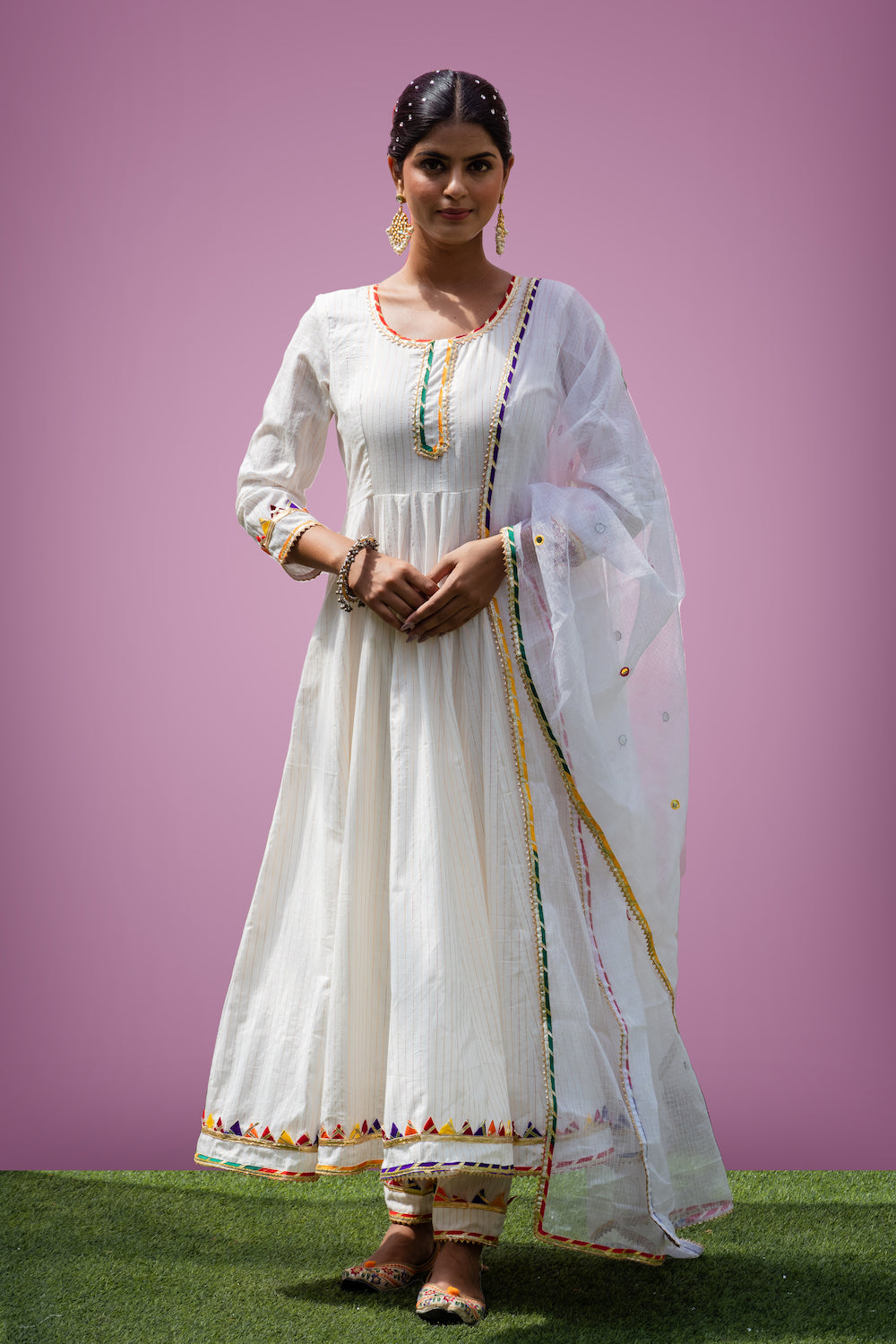 Mehfil White Anarkali Set