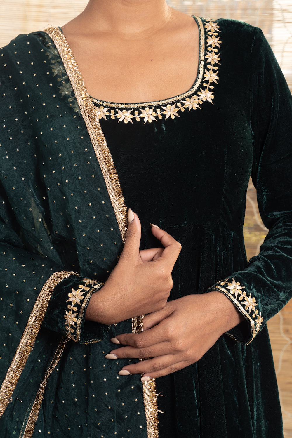 Khwabidah Bottle Green Anarkali Set of 3