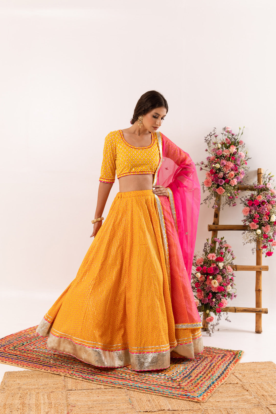 Nayab Mustard Lehenga Set of 3