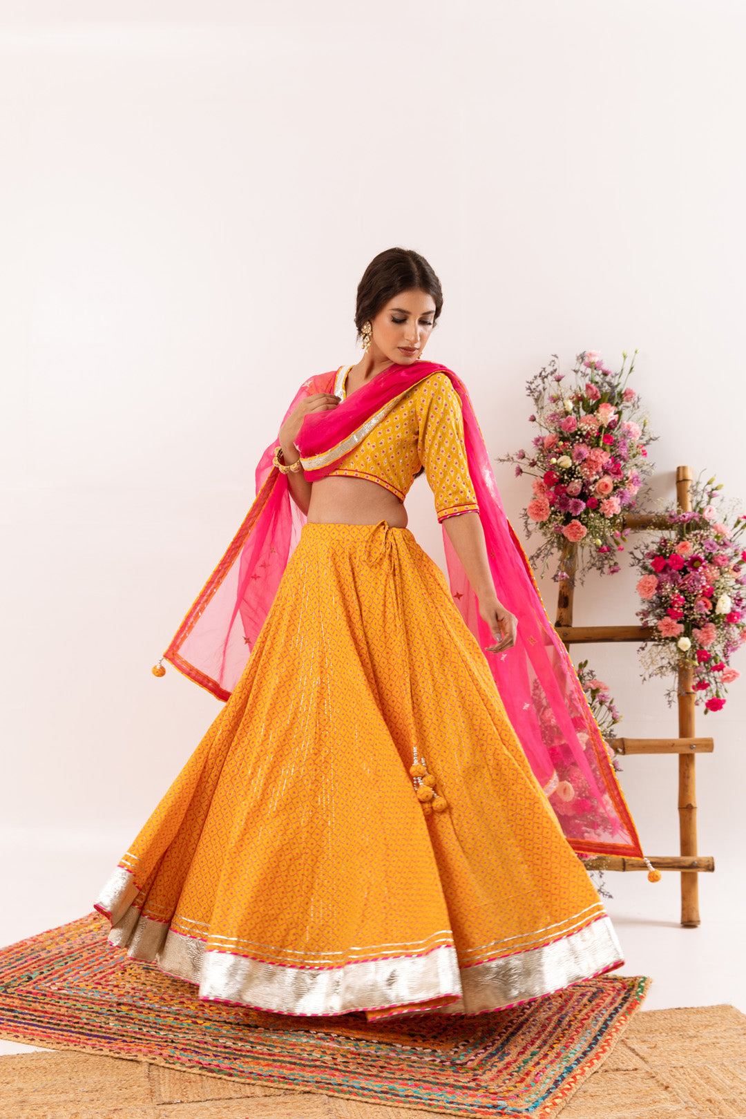 Nayab Mustard Lehenga Set of 3