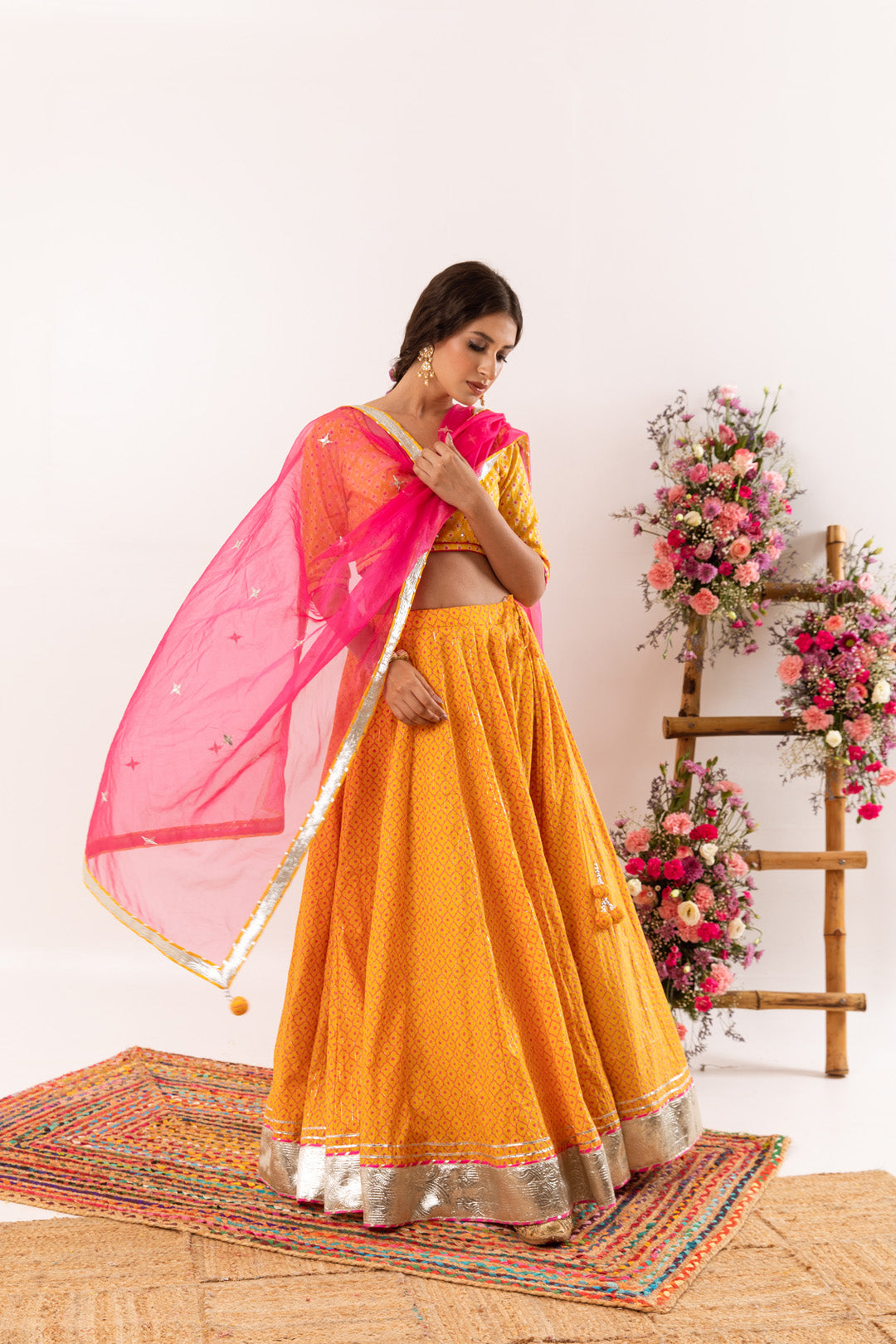 Nayab Mustard Lehenga Set of 3