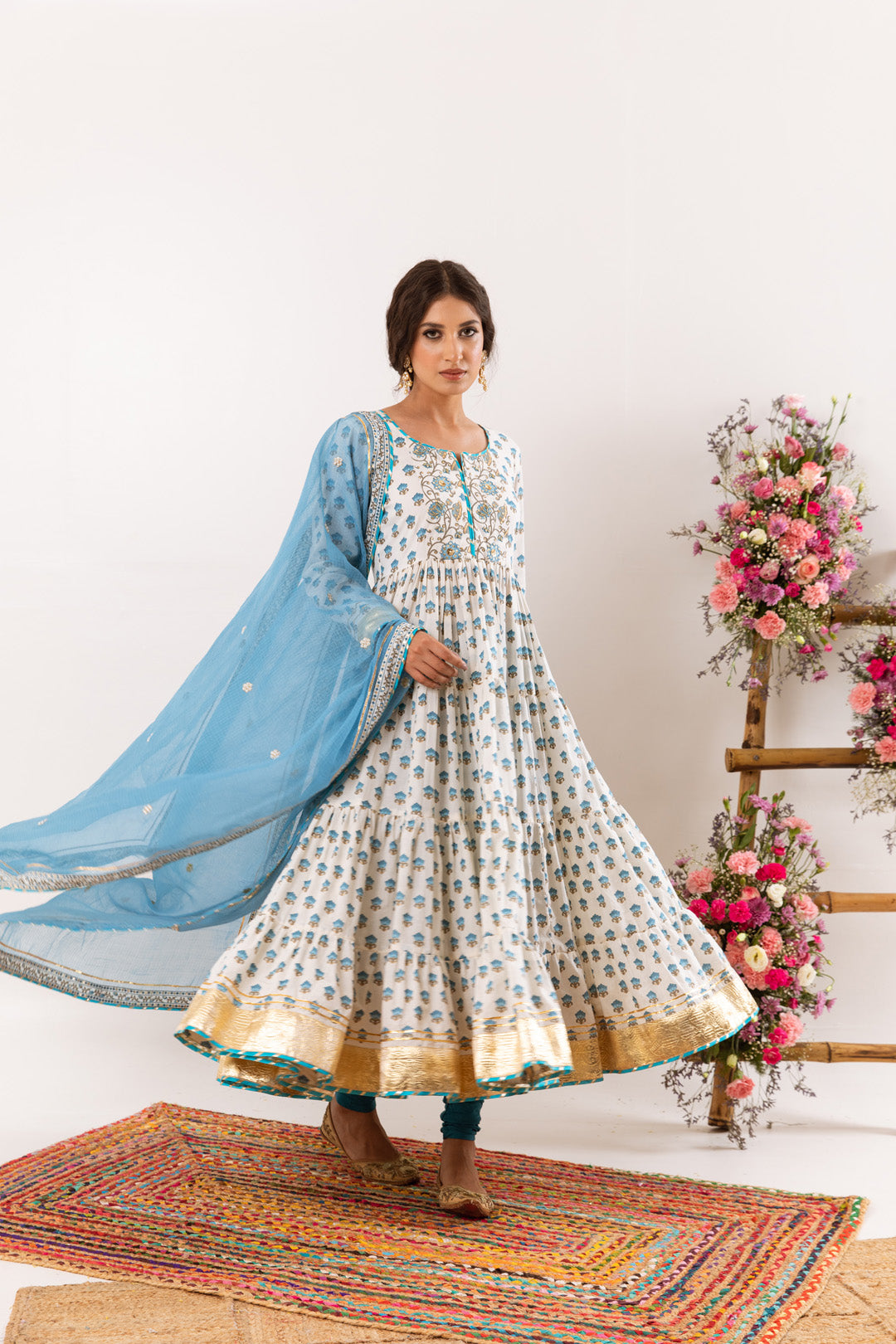 Nayab Turquoise Anarkali Set of 3