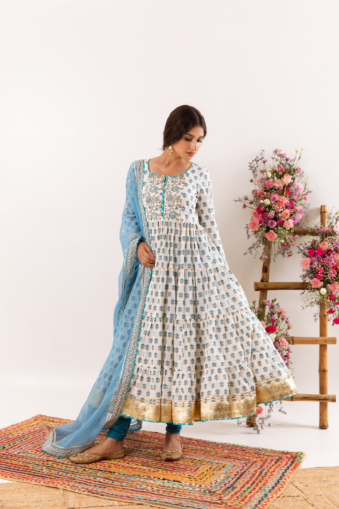 Nayab Turquoise Anarkali Set of 3