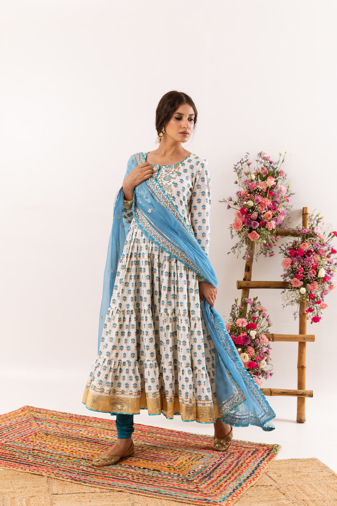 Nayab Turquoise Anarkali Set of 3