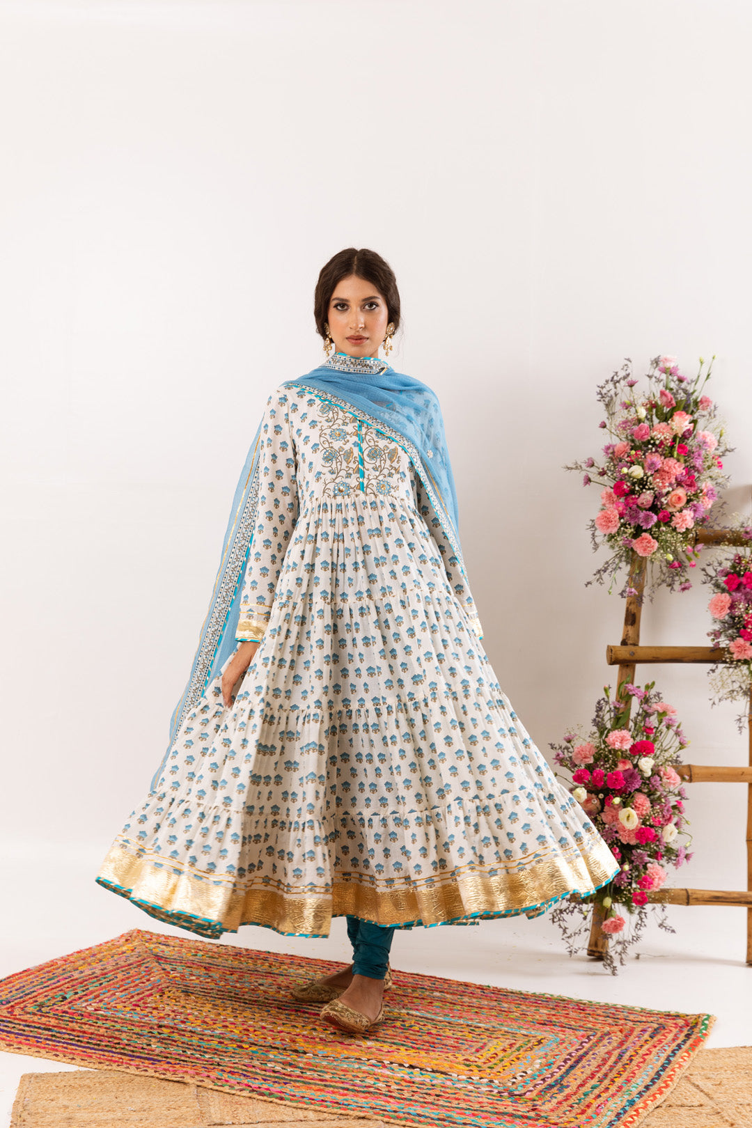 Nayab Turquoise Anarkali Set of 3