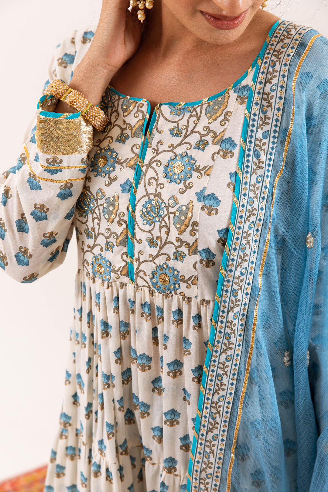 Nayab Turquoise Anarkali Set of 3