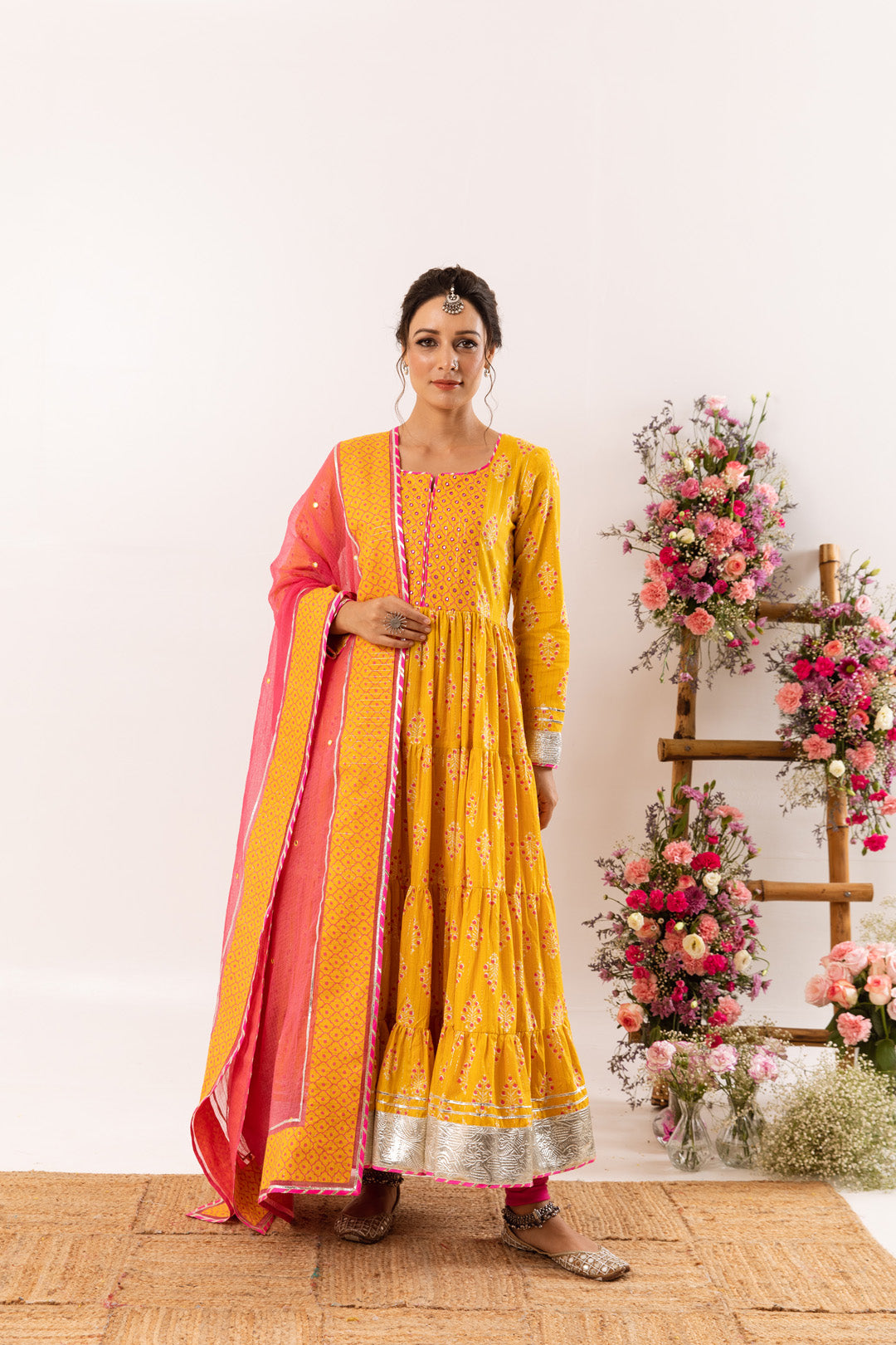 Nayab Mustard tier anarkali Set of 3
