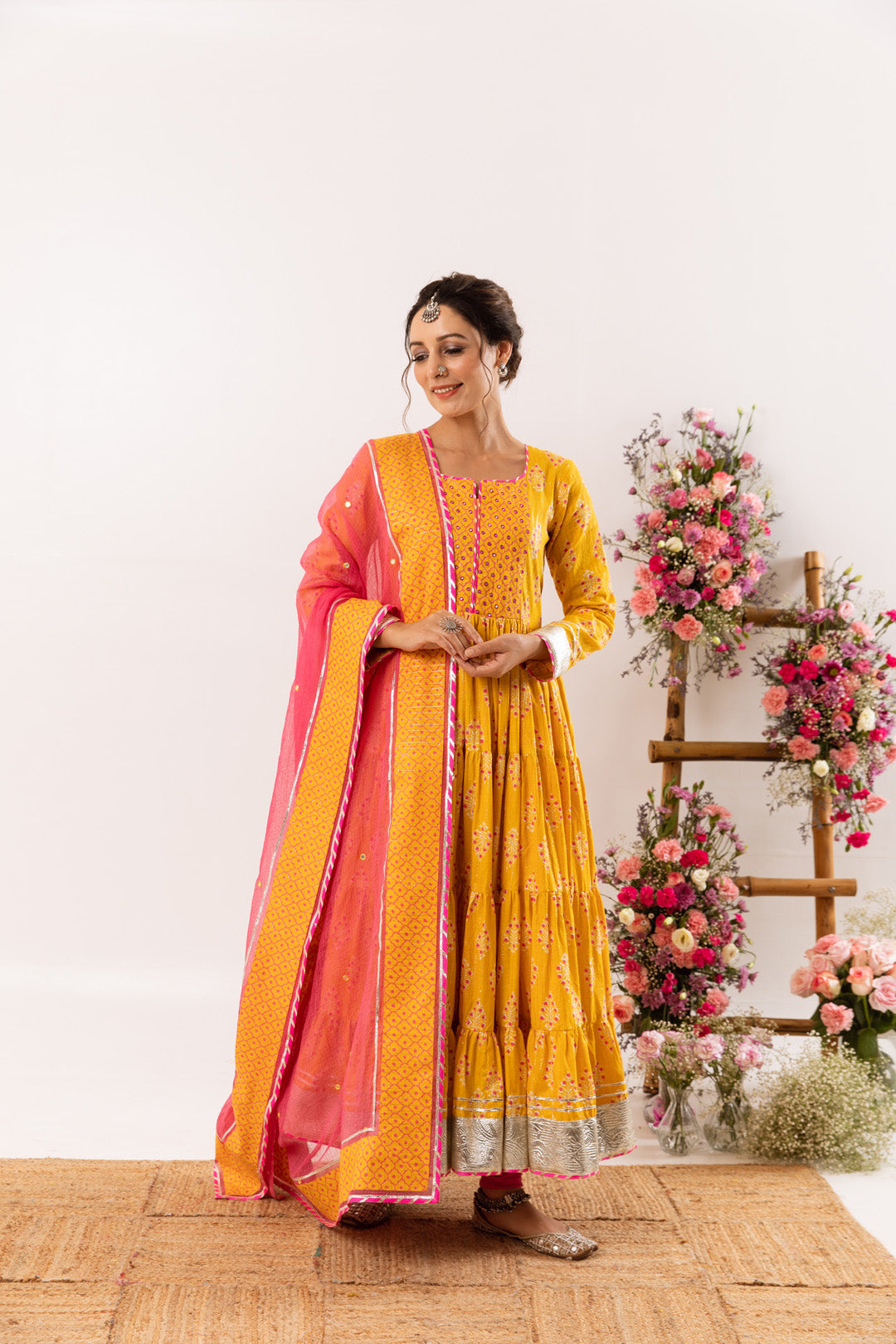 Nayab Mustard tier anarkali Set of 3