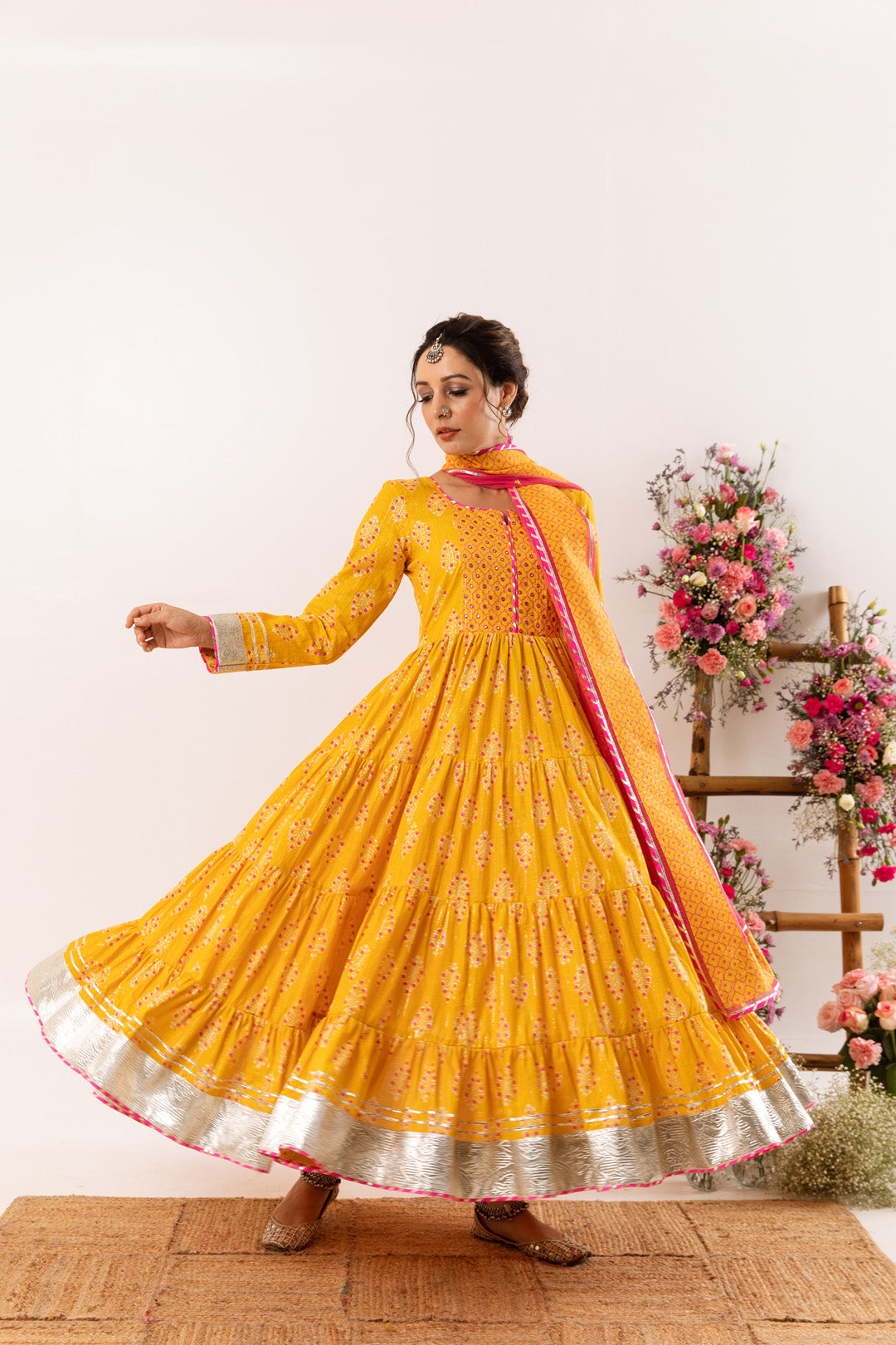 Nayab Mustard tier anarkali Set of 3