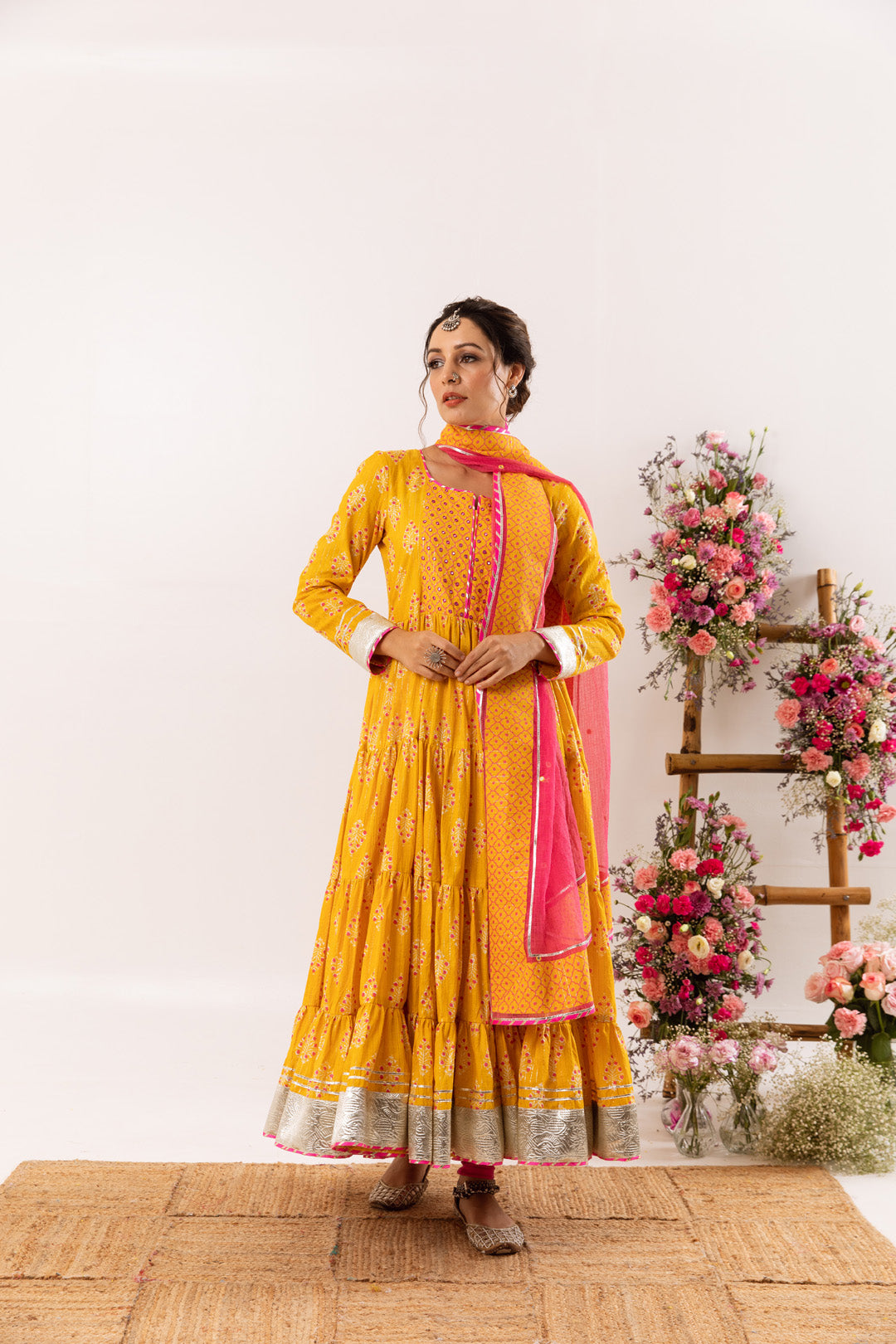 Nayab Mustard tier anarkali Set of 3