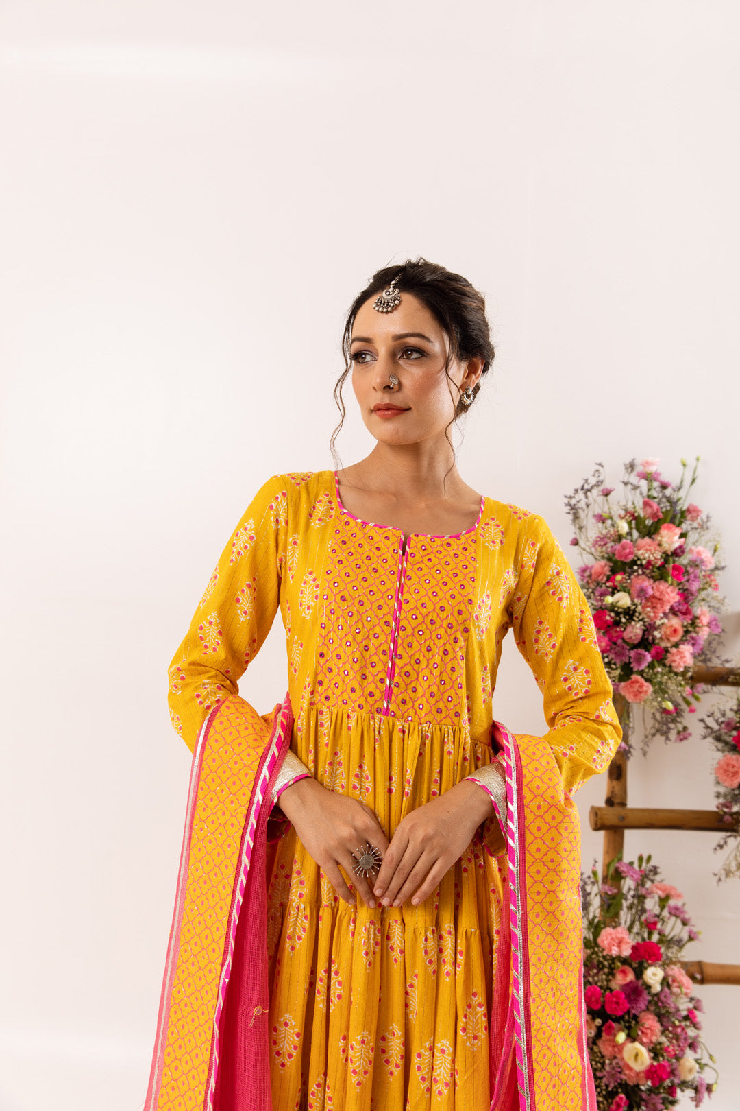 Nayab Mustard tier anarkali Set of 3