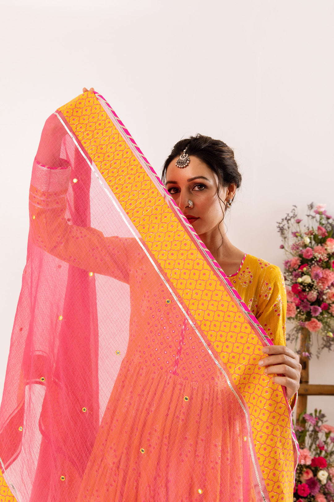 Nayab Mustard tier anarkali Set of 3