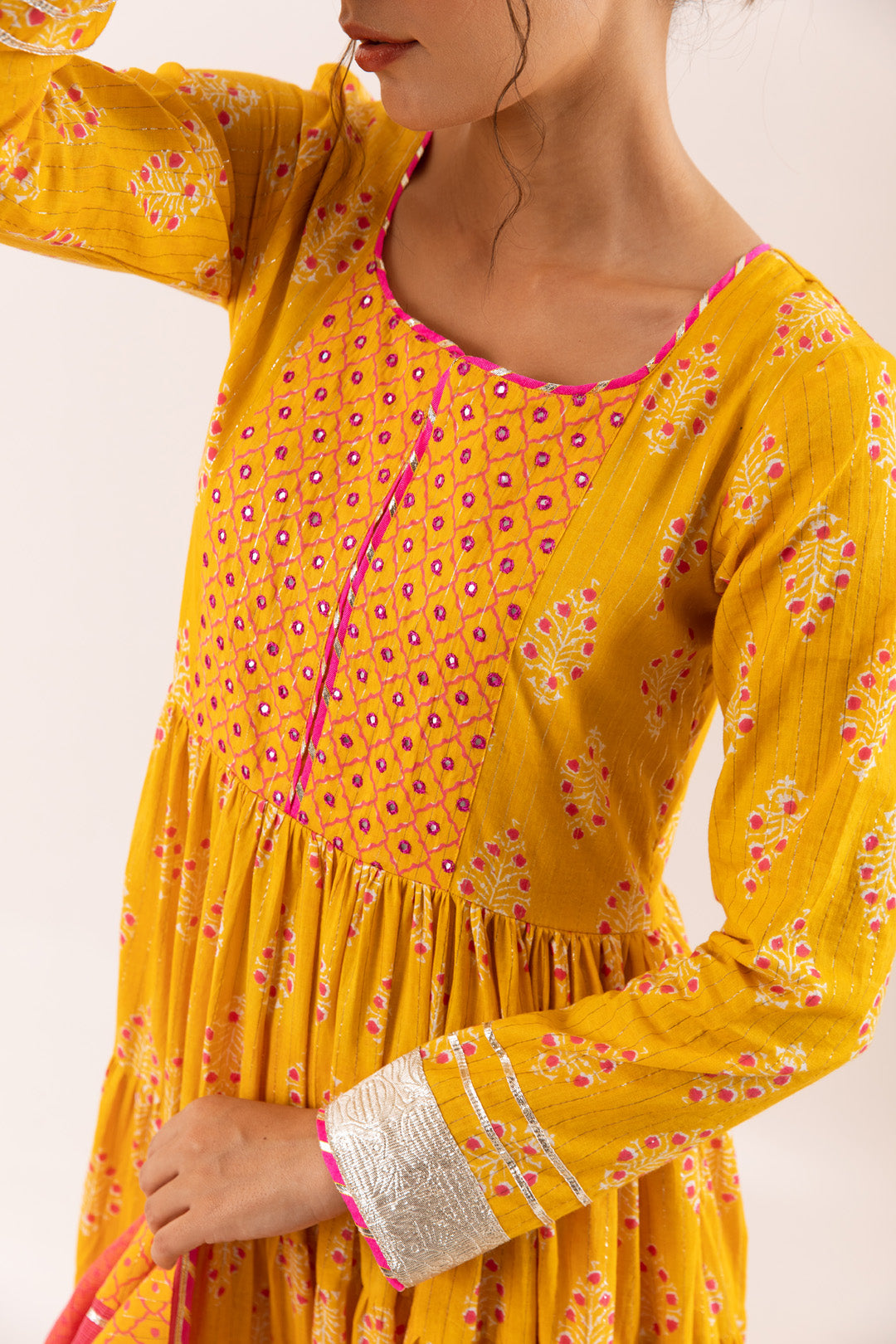 Nayab Mustard tier anarkali Set of 3