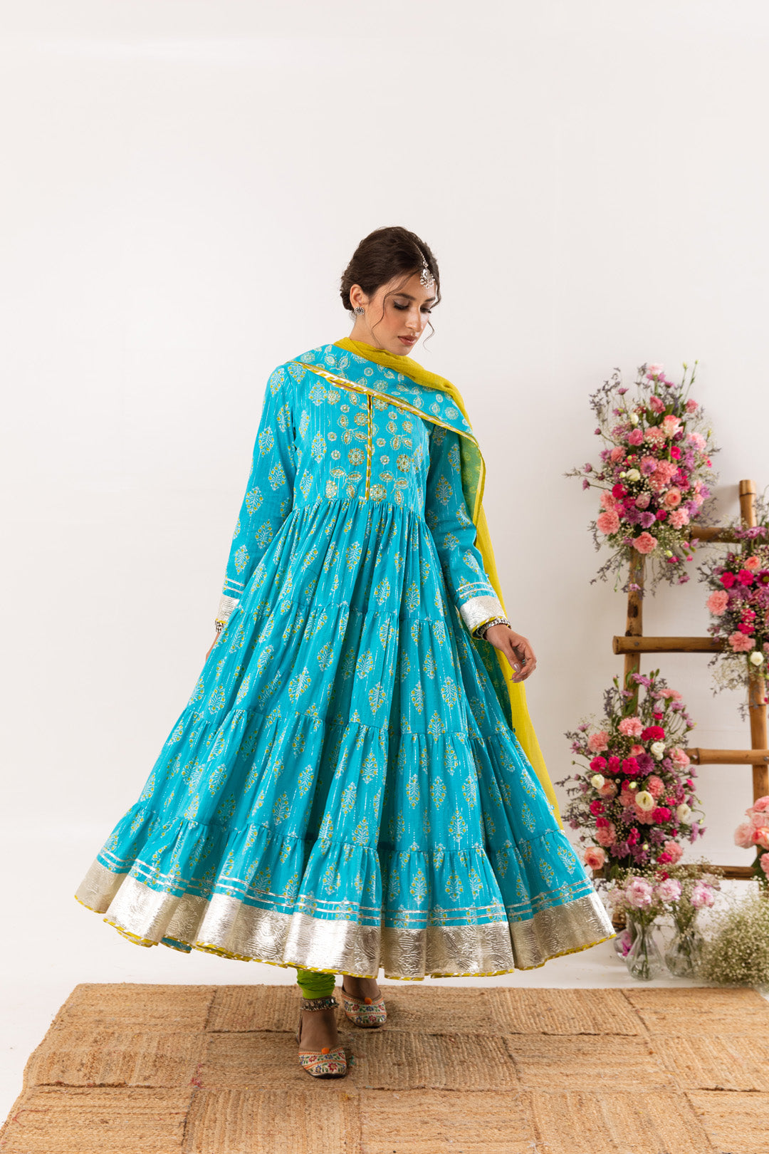 Nayab Firozi Tier anarkali Set of 3