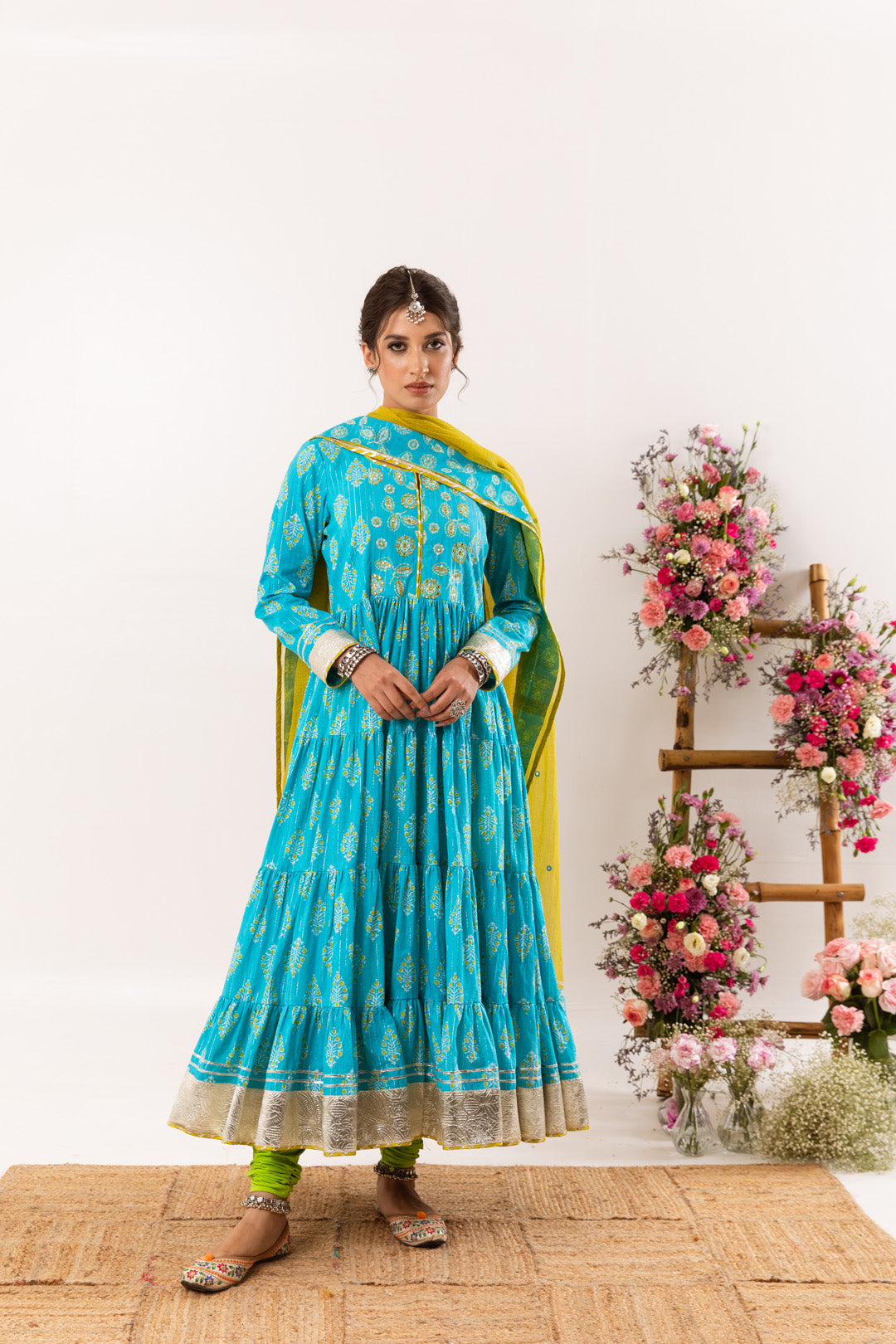 Nayab Firozi Tier anarkali Set of 3