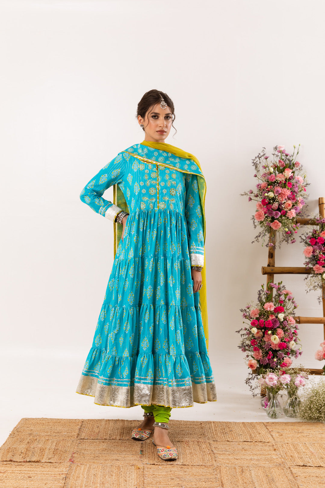 Nayab Firozi Tier anarkali Set of 3