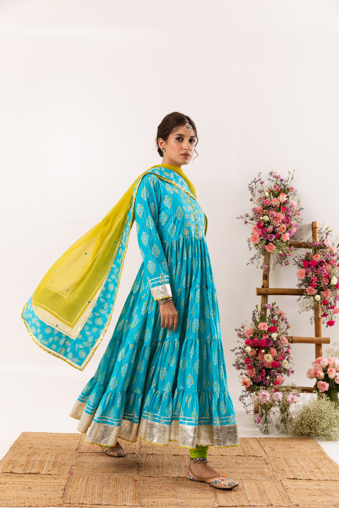 Nayab Firozi Tier anarkali Set of 3