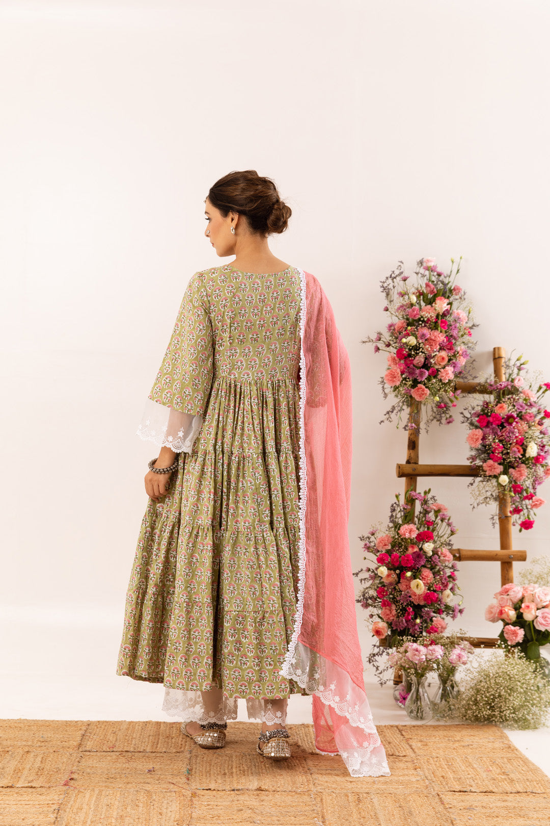 Light green organza detail Anarkali Set of 3