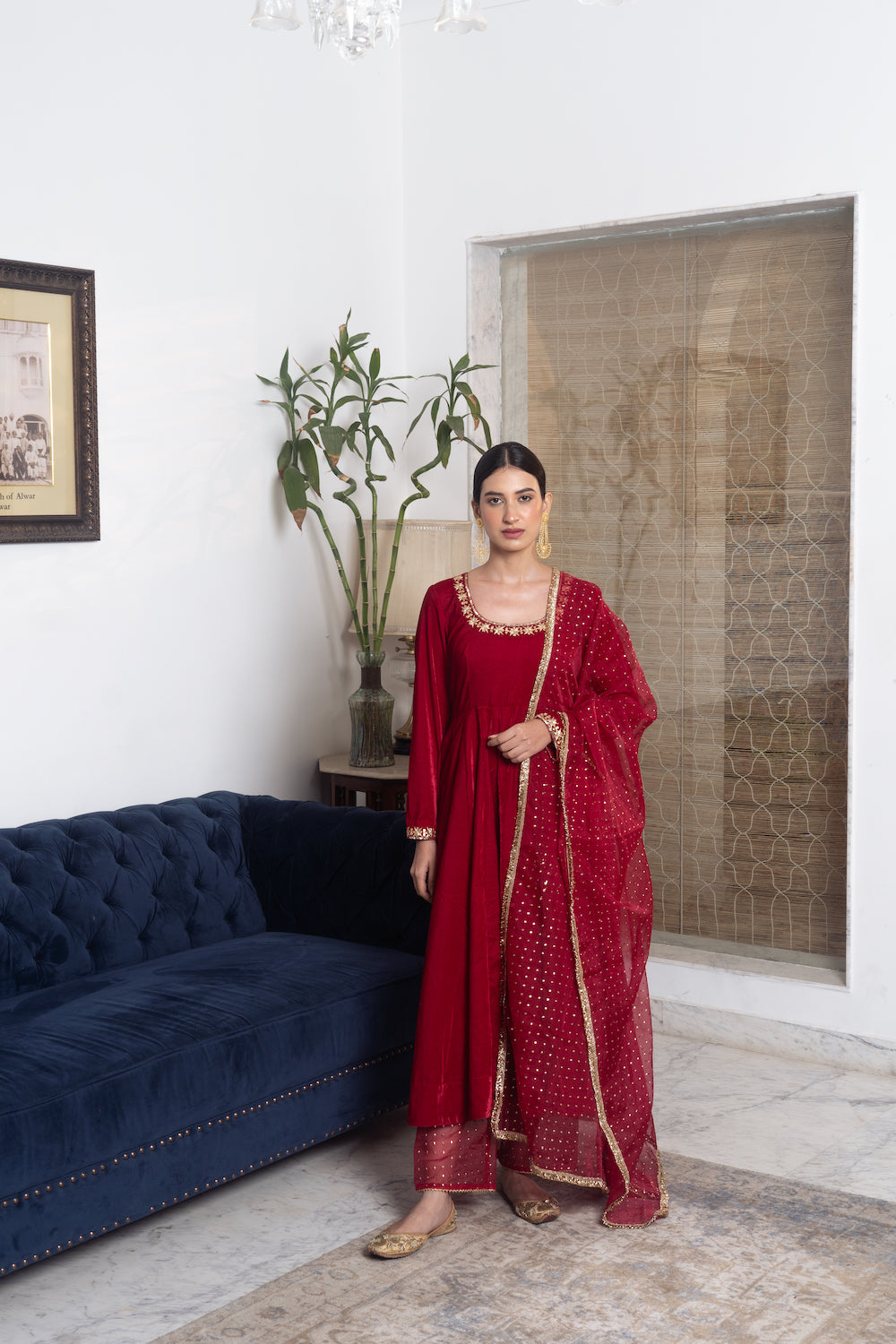 Khwabidah Maroon Anarkali Set of 3
