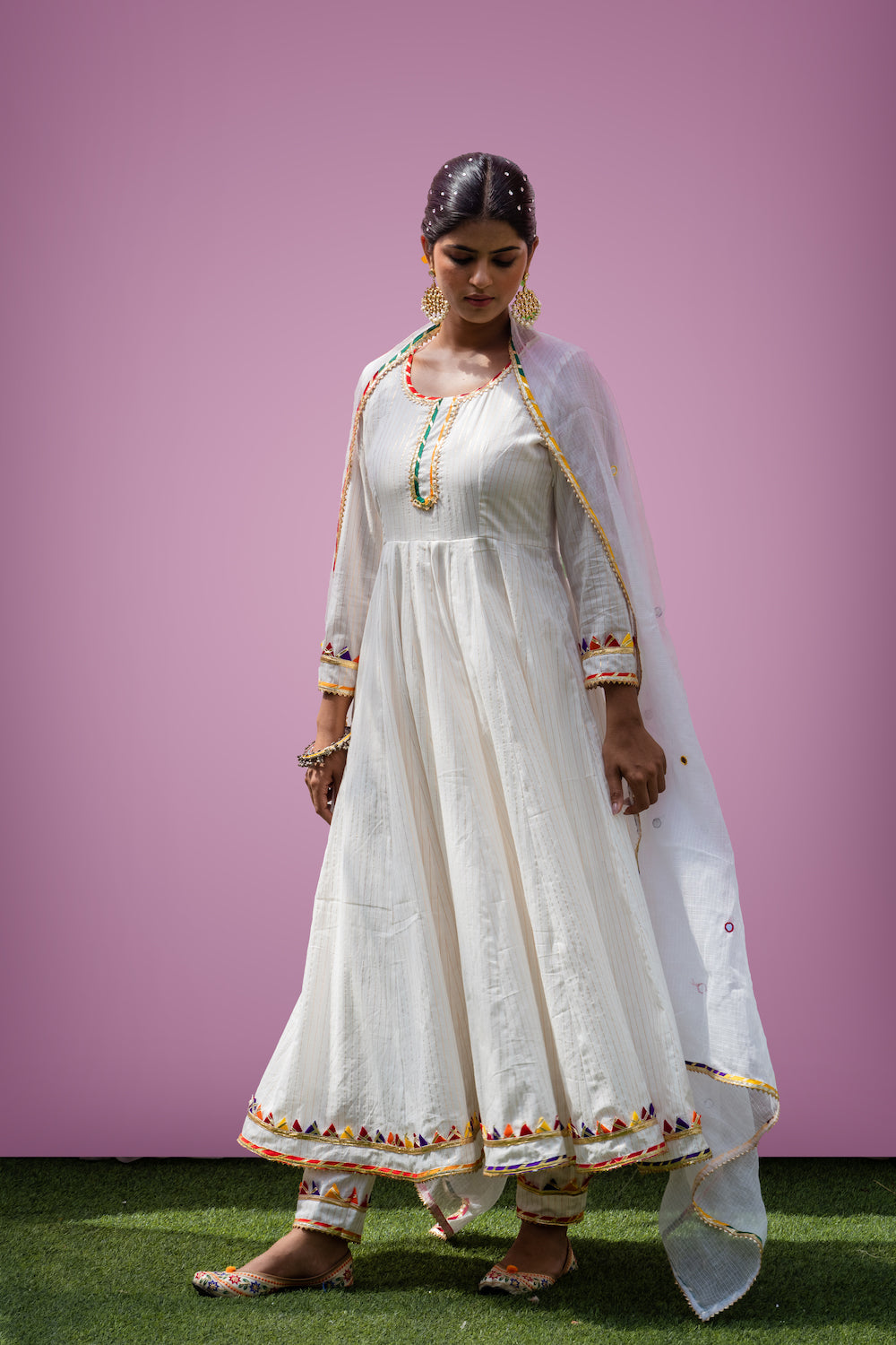 Mehfil White Anarkali Set