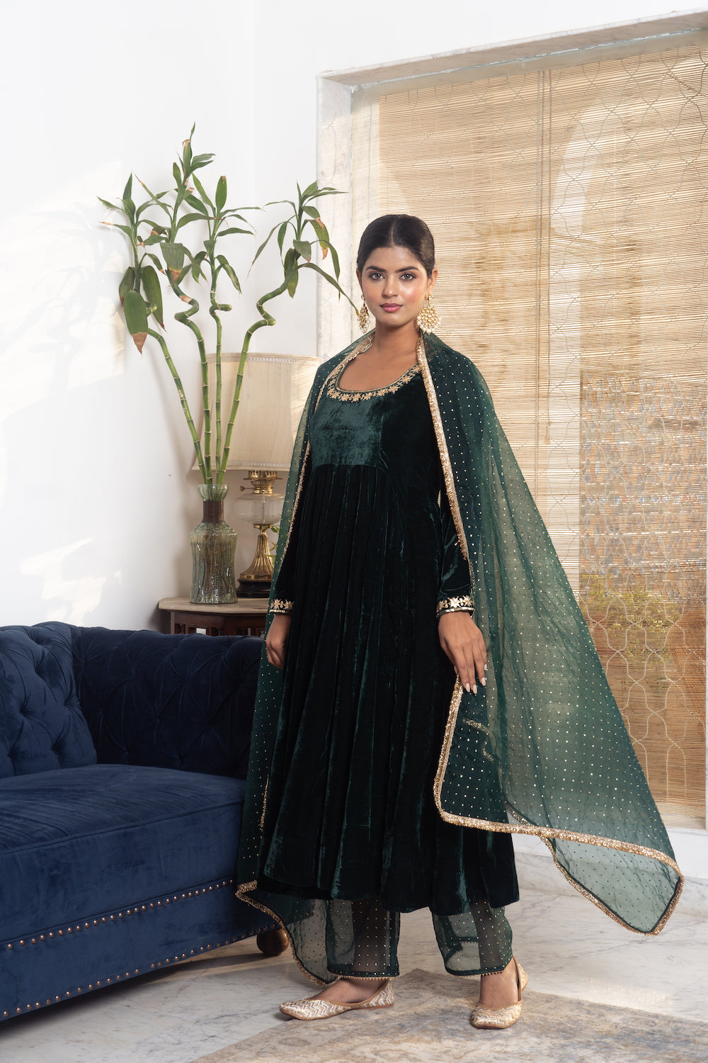 Khwabidah Bottle Green Anarkali Set of 3