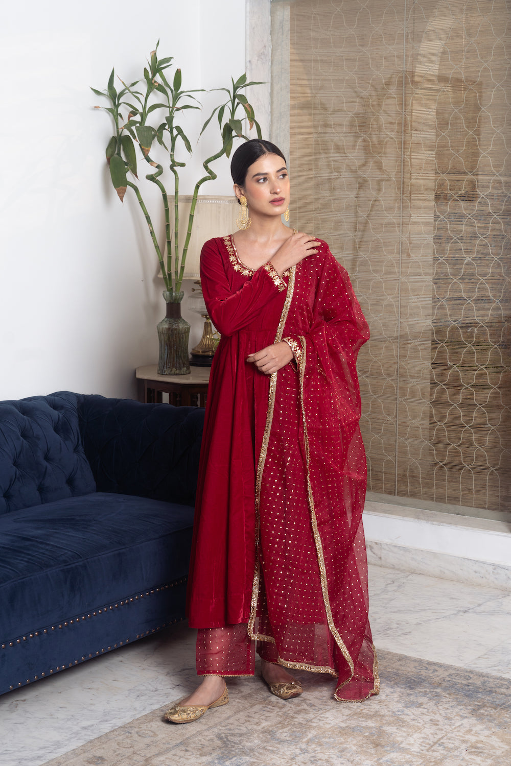 Khwabidah Maroon Anarkali Set of 3