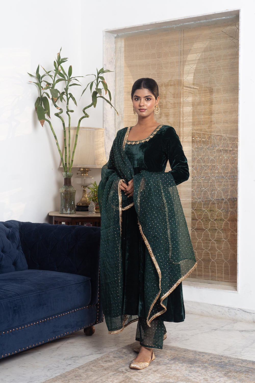 Khwabidah Bottle Green Anarkali Set of 3