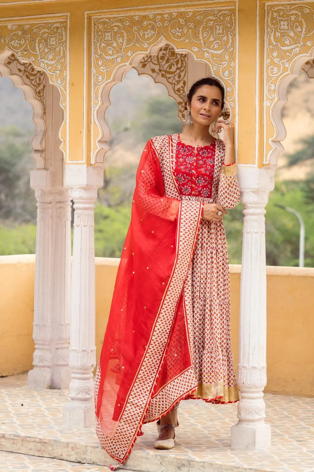 Red tier Anarkali Set